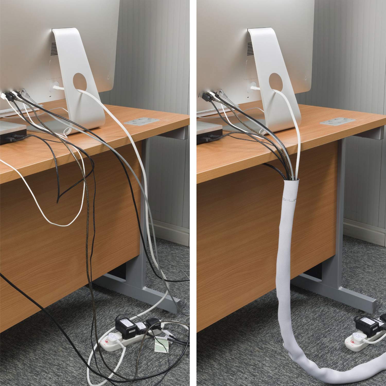 D Line 39In Reversible Black Or White Cable Sleeve, Computer Cord Hider, Organize Pc Cables, Neoprene Tv Wire Sleeves, Flexible