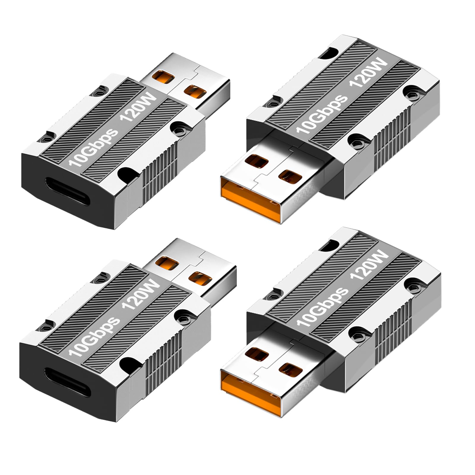 Wlgq 10Gbps Usb C Female To Usb Male Adapter, Zinc Alloy Double Sided Usb A To Type C Adapter With10Gbps High Speed Data Transfer & Pd120W Stable Charging For Laptop Charger Power Bank(4Pack)