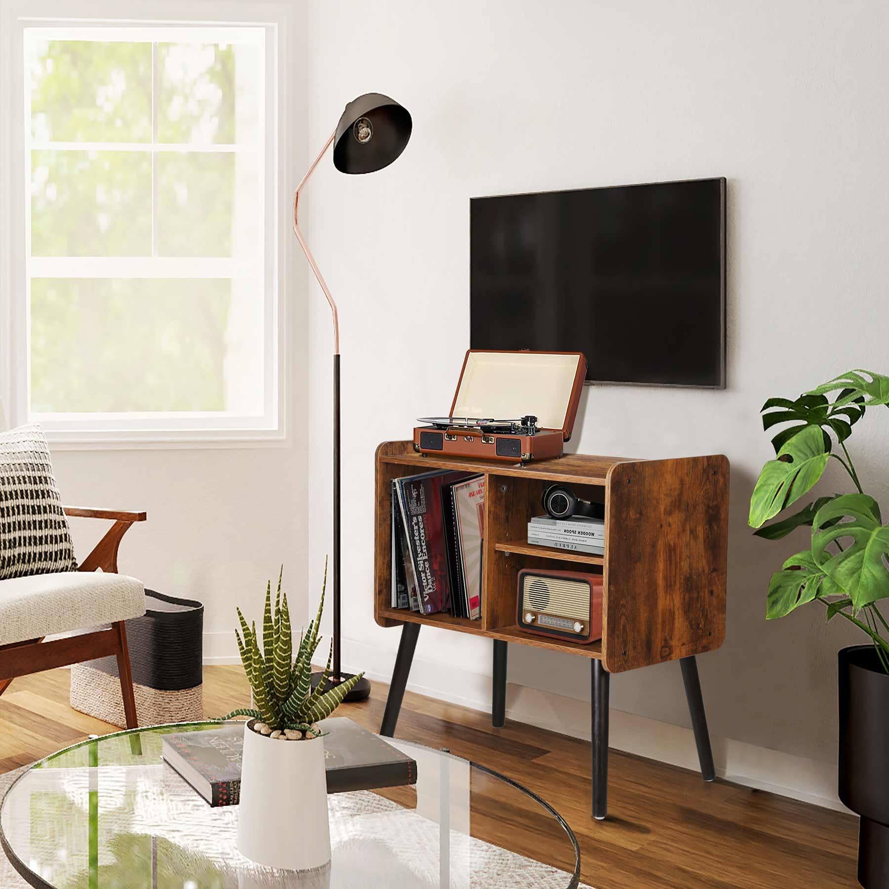 Possile Record Player Stand With Vinyl Record Storage, Mid Century Turntable Stand For Living Room Bedroom Office, Record Player