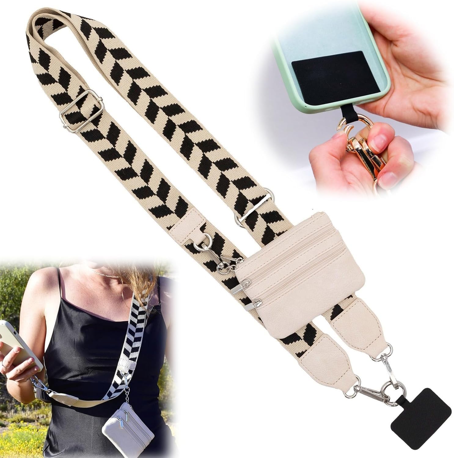 Cynvexa Phone Strap With Zippered Pouch,Clip And Go Strap For Phone With Wallet Crossbody,Phone Purses With Crossbody Strap Mult