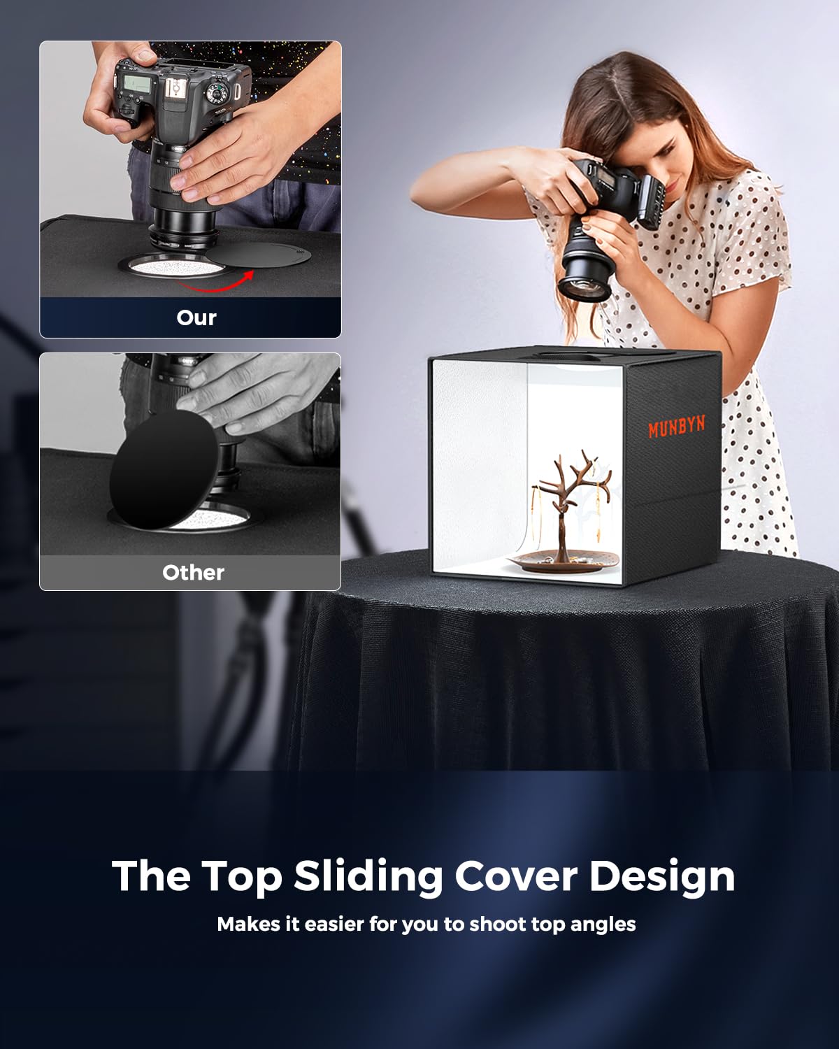 Munbyn Light Box Photography, Portable Photo Studio Box 12''X12'' Professional Shooting Tent Kit With 120 Led Lights 6 Backdrops