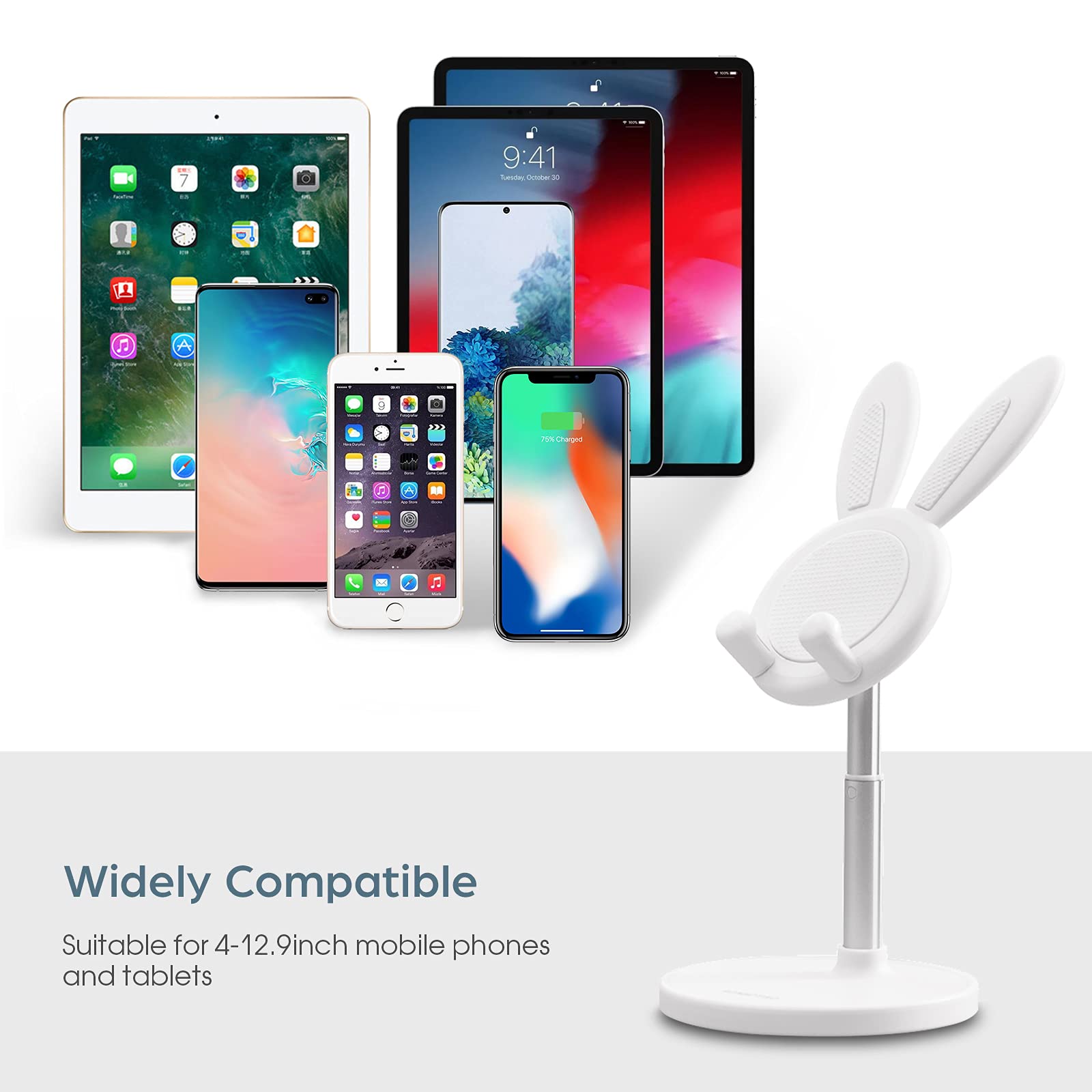 Cell Phone Stand,Angle Height Adjustable Bunny Phone Stand For Desk,Cute Rabbit Phone Holder Stand For Desk, Compatible With All