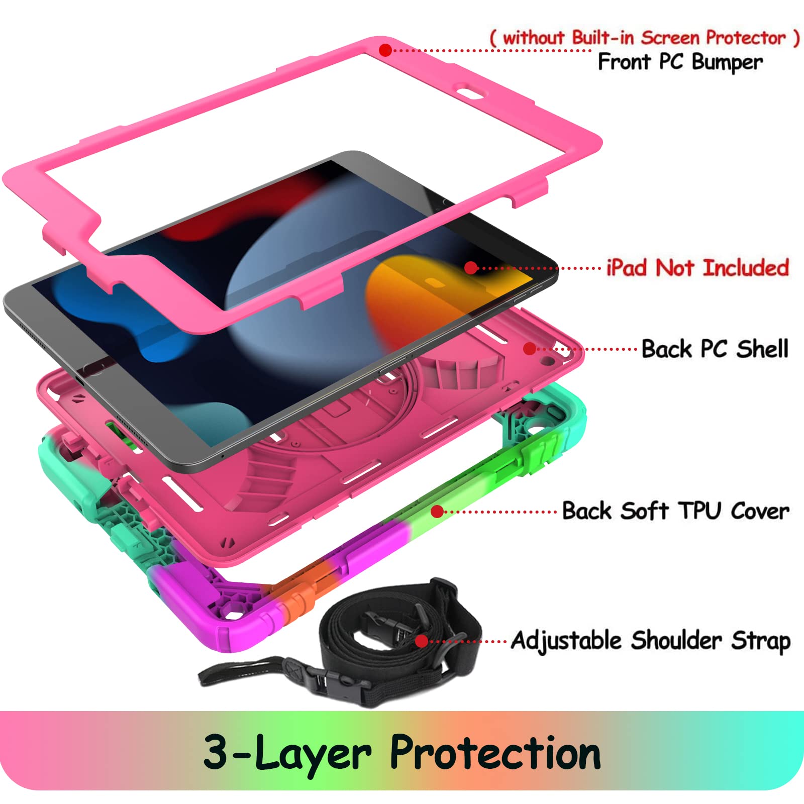 Ltrop Ipad 9Th Generation Case, Ipad 10.2 Case(2021/2020/2019), Ipad 8Th/7Th Generation Case [Swivel Stand][Shoulder/Hand Strap]
