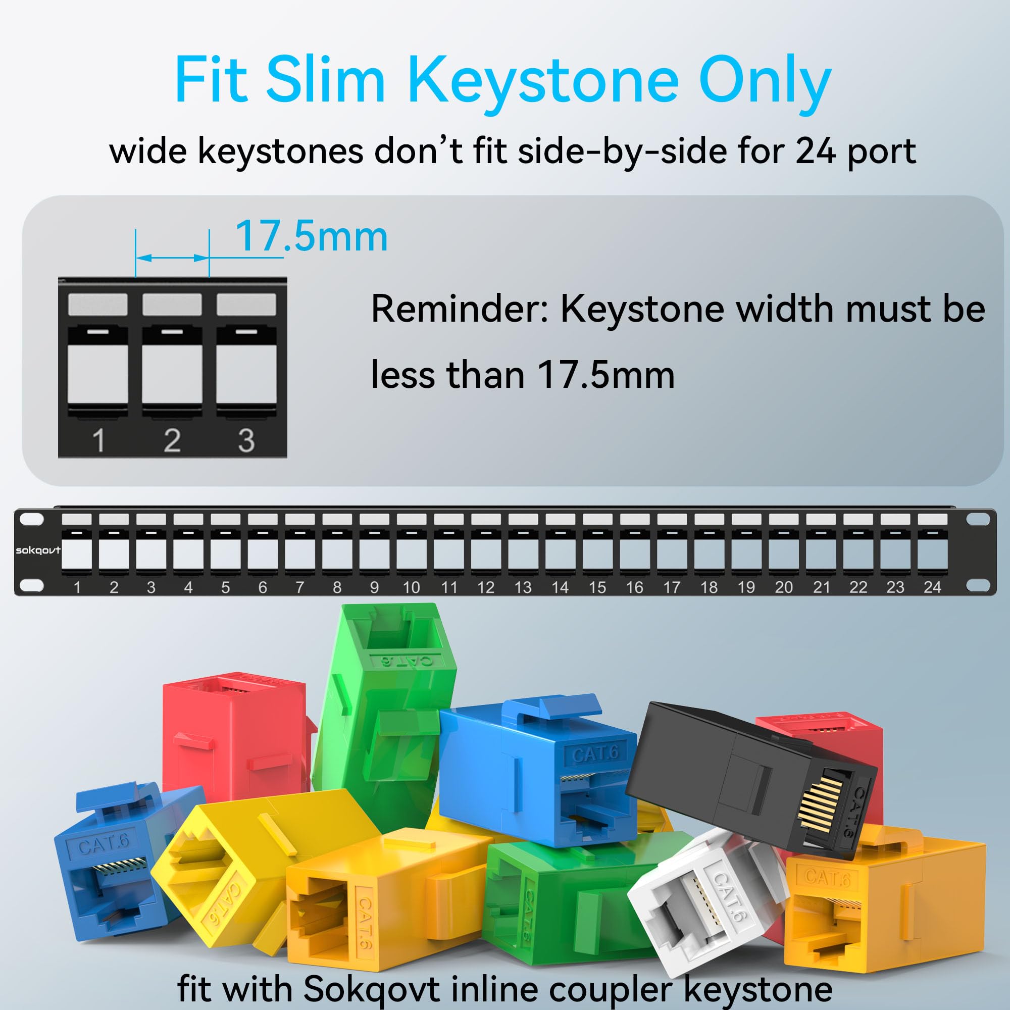 24 Port Blank Keystone Patch Panel With Snap In Design, Cat6 Network Patch Panel 1U 19 Inch, Rack Mount Ethernet Patch Panel (Fo