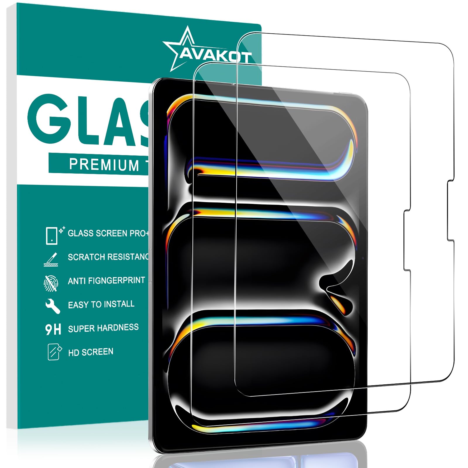 Avakot 2 Pack Screen Protector For Ipad Pro 11 Inch (M4) 2024 Tempered Glass, Tempered Film For Ipad Pro 11 Inch, Anti Scratch A