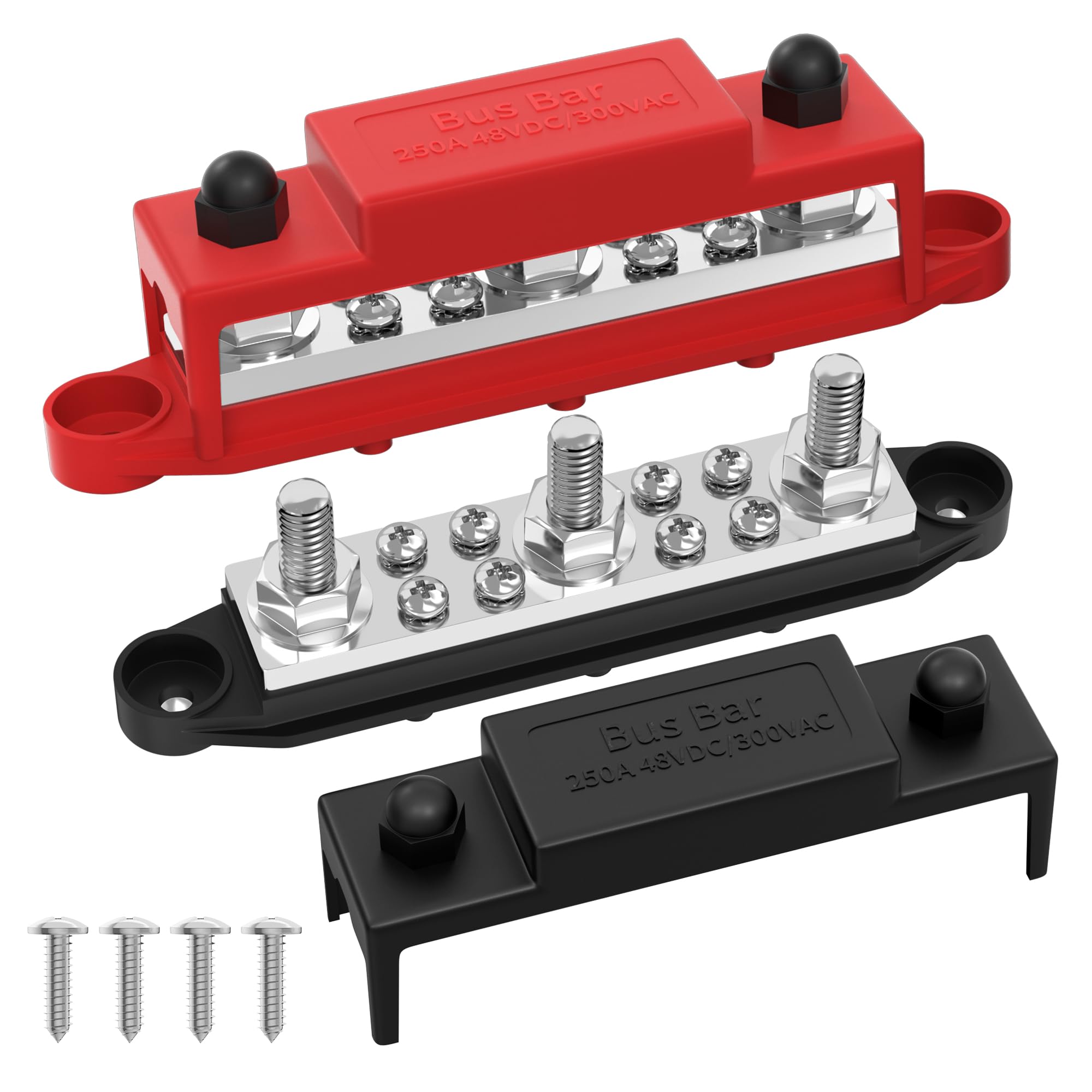 Joinfworld Bus Bar 250A 12V Power Distribution Block with 3 x 3/8(M10) Studs Marine Bus Bar Terminal Block 12 Volt DC Battery Bu