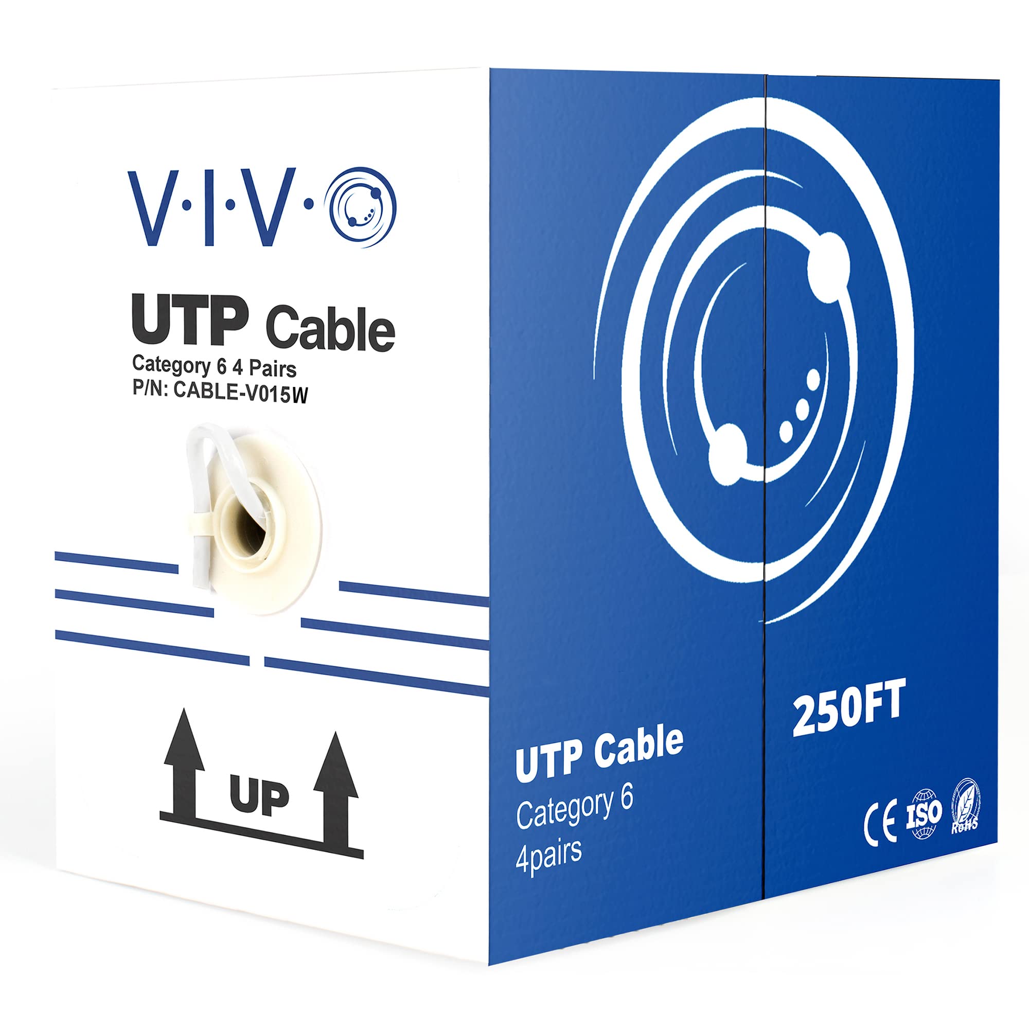 VIVO 250ft Bulk Cat6 Wire, CCA Ethernet Cable, 23 AWG, UTP Pull Box, LAN Network, White, CABLE V015W
