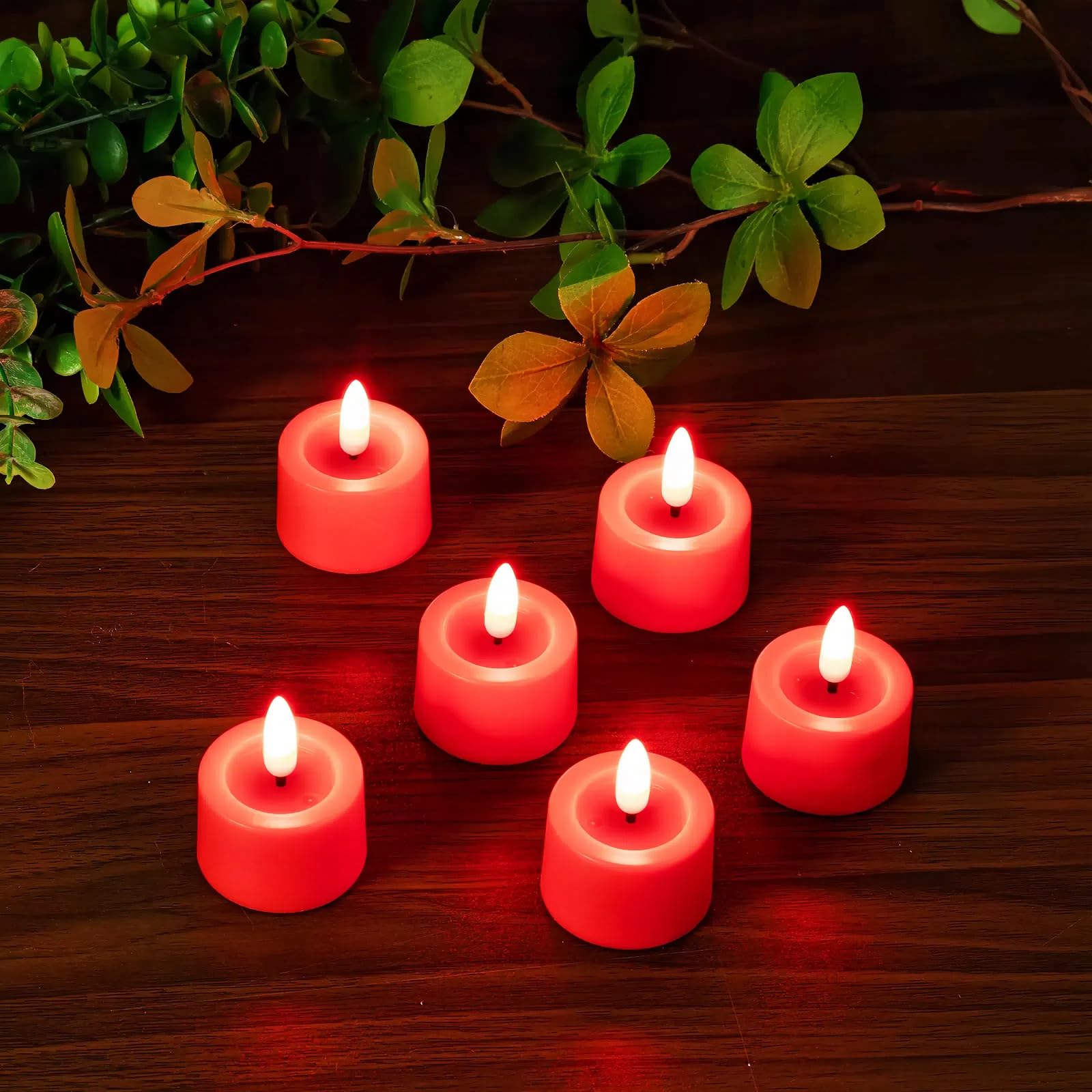 Simplelight Pack Of 12 Tea Lights Candles Battery Operated   Battery Tea Lights With Timer, Battery Candles Red Color For Votive
