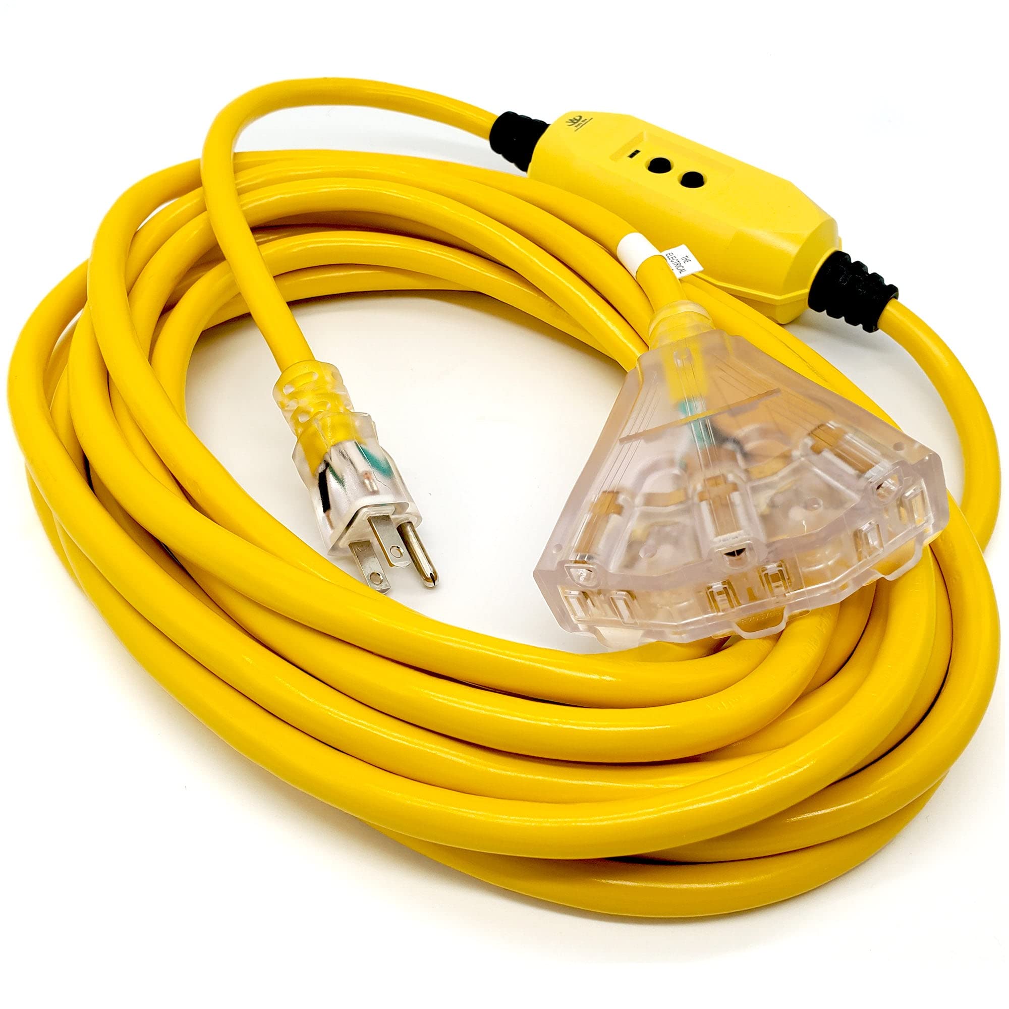 25 Ft   Gfci 12 Gauge Heavy Duty Extension Cord   3 Outlet Sjtw   Indoor/Outdoor Extension Cord By Watt'S Wire   25' 12 Gauge Gr