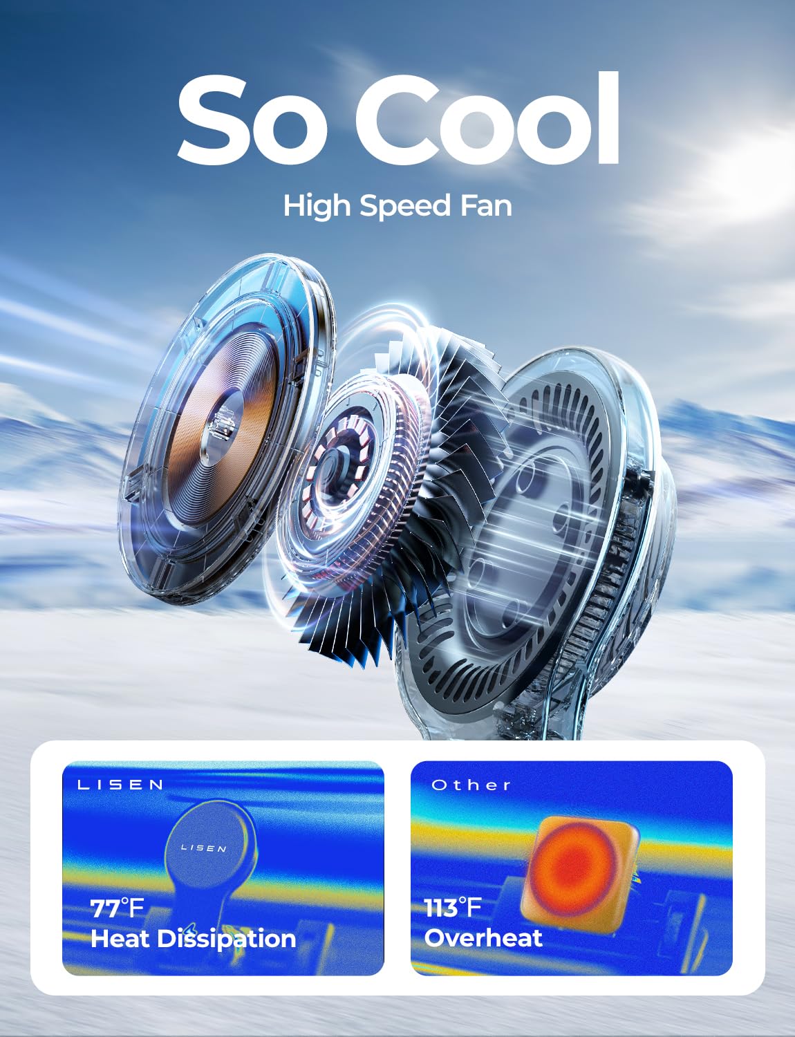 Lisen For 15W Magsafe Car Vent Mount Charger With Turbo Fan Cooling (-8C Reduction) For Iphone 16 Wireless Magnetic Car Phone Ho