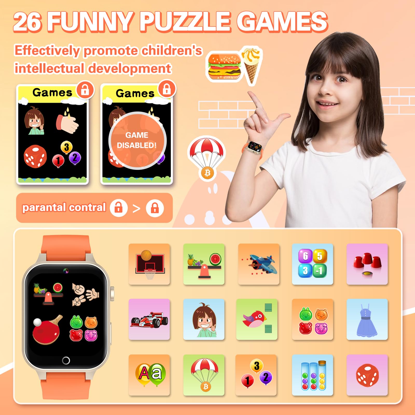 Vakzovy Kids Game Watch Girls Gift For Girls Aged 6 12, With 26 Games Hd Camera Video Touchscreen Music Pedometer Audiostory Lea