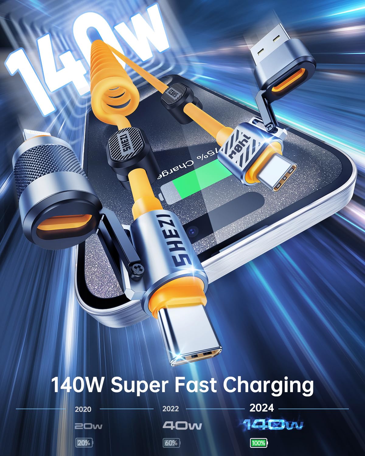 Vexipia 4 In 1 Coiled Usb C Cable For Car [140W Fast Charging] Usb C To Lightning Cable [Carplay&Android Auto] Charger Cord With