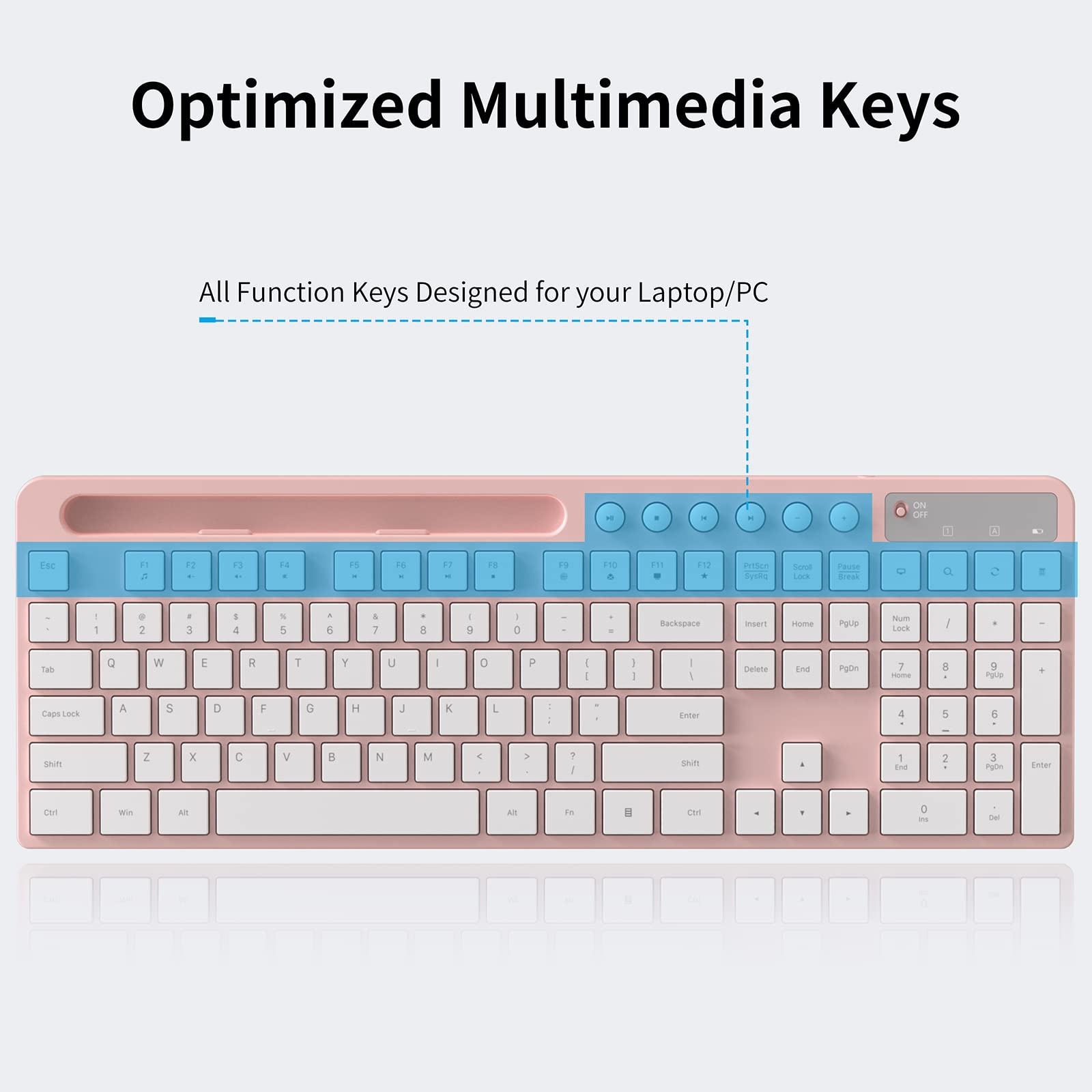 Wireless Keyboard And Mouse Combo, Marvo 2.4G Ergonomic Wireless Computer Keyboard With Phone Tablet Holder, Silent Mouse With 6 Button, Compatible With Macbook, Windows (Pink)