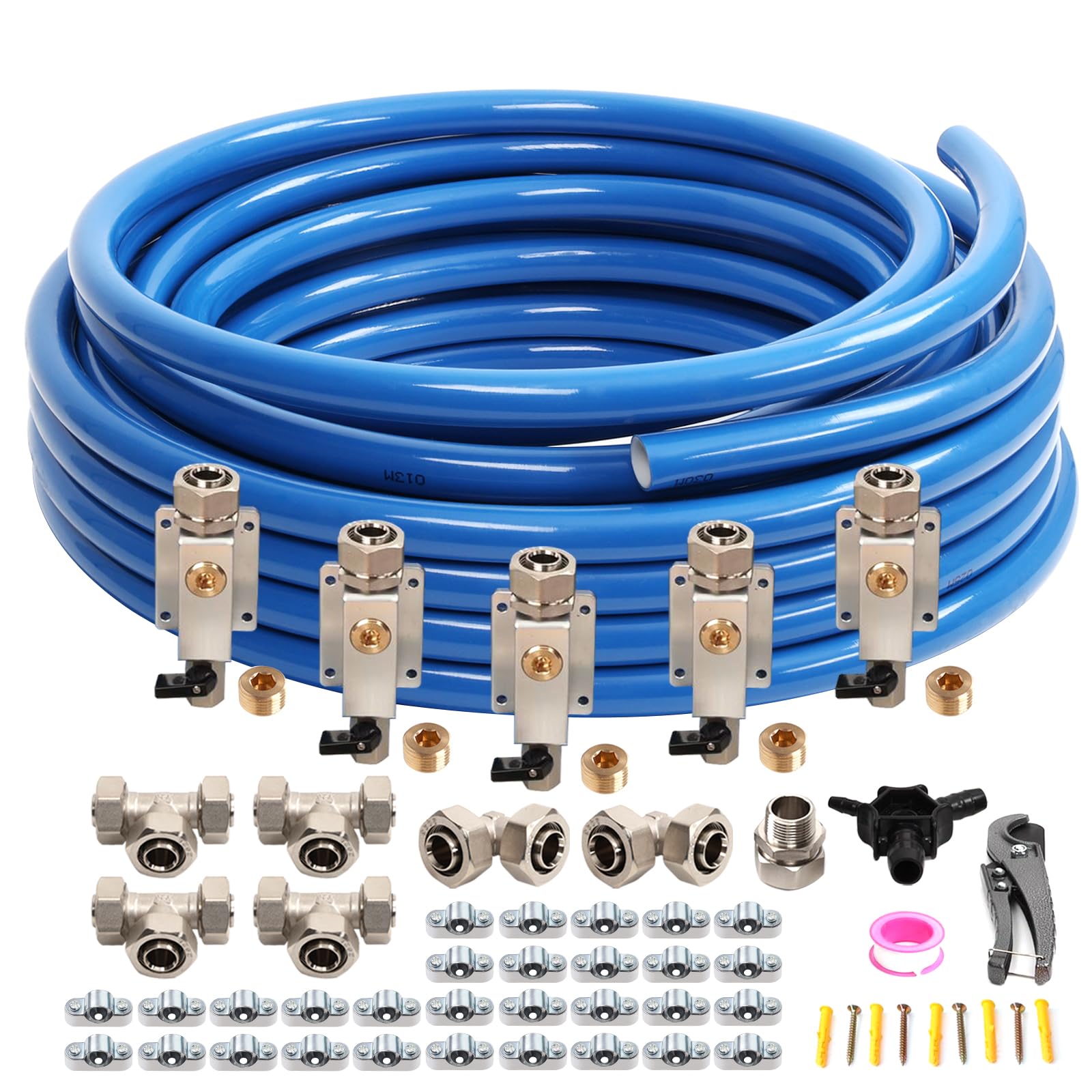 3/4''  120'&200'&300' Compressed Air Line Kit,Hdpe Aluminum Hdpe Piping,Includes 2  Right Angle Fittings And 4  Tee Fittings,Lea