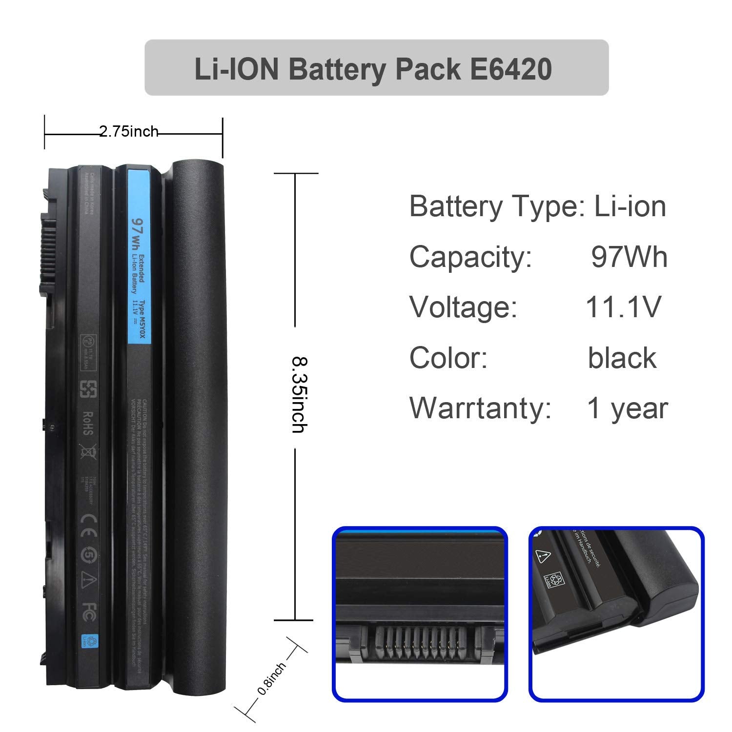 97Wh E6420 Battery Extended 9Cell E6430 E6440 T54Fj M5Y0X 8858X For Dell Latitude E6520 E6530 E6540 E5420 E5430 E5520 E5530,Insp