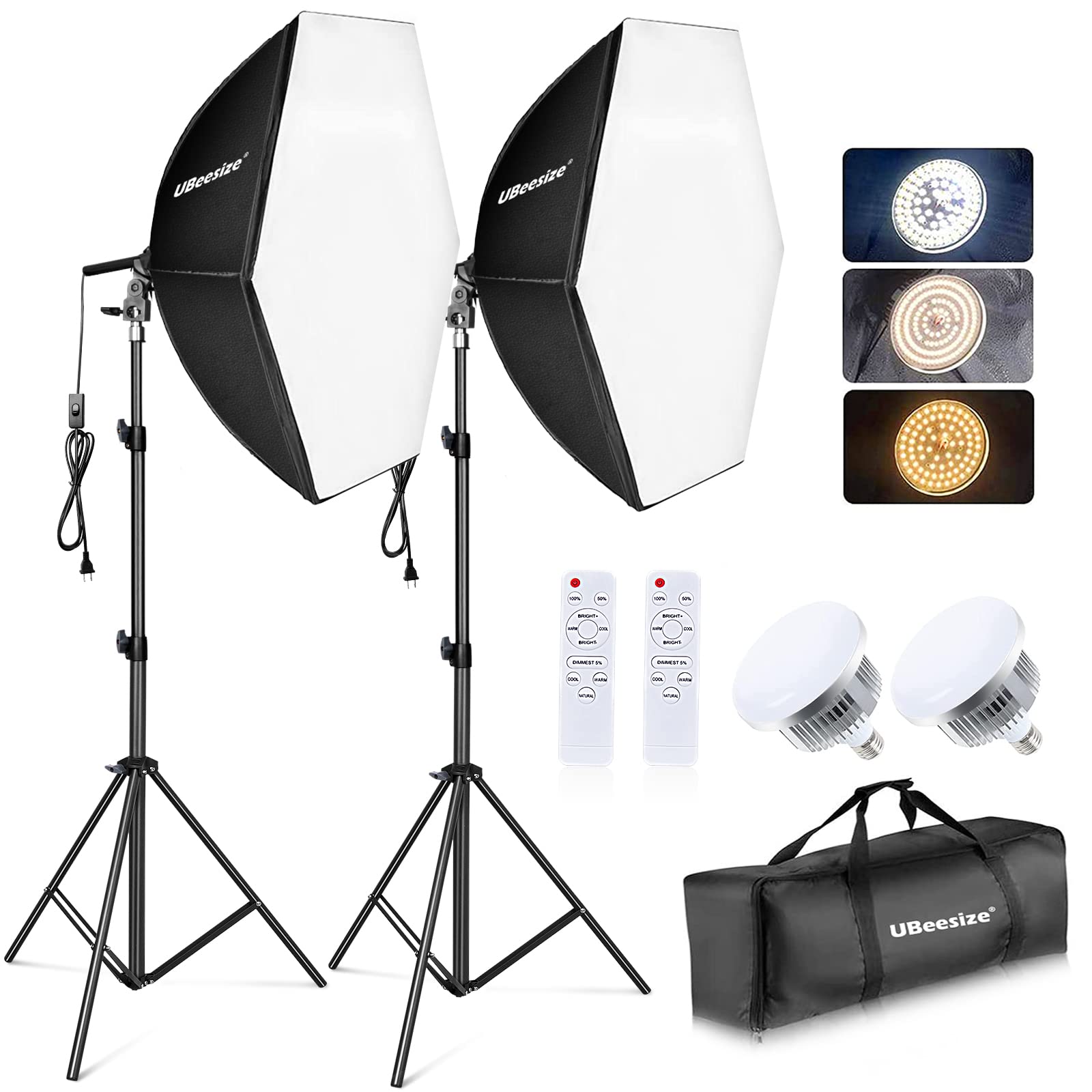Ubeesize Softbox Photography Lighting Kit, Continuous Lighting Kit With 30'' X 30'' Reflector And 3 Color Temperature 85W 3000K 