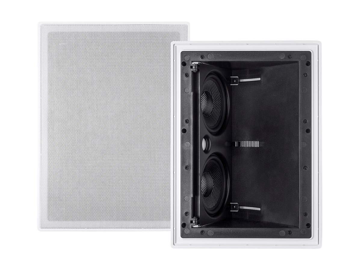 Monoprice 2 Way Carbon Fiber In Wall Surround Speaker   Dual 5.25 Inch (Single) Vari Angled With Paintable Grille   Alpha Series