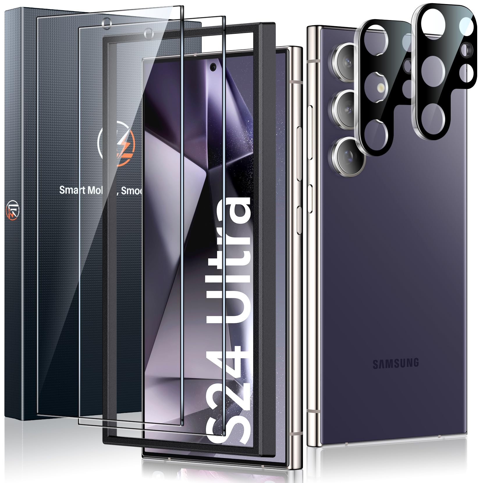 Lk 2 Pack For Samsung Galaxy S24 Ultra Screen Protector With 2 Pack Camera Lens Protector [Fingerprint Compatible] Touch Sensiti