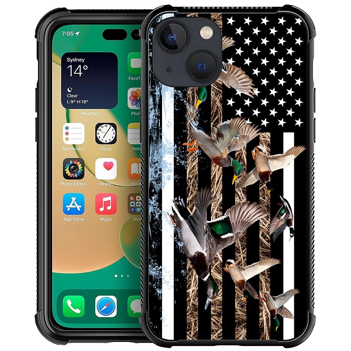 Deaorew for iPhone 15 Case | Classic Slim Cover Design | Ducks Hunting American Flag