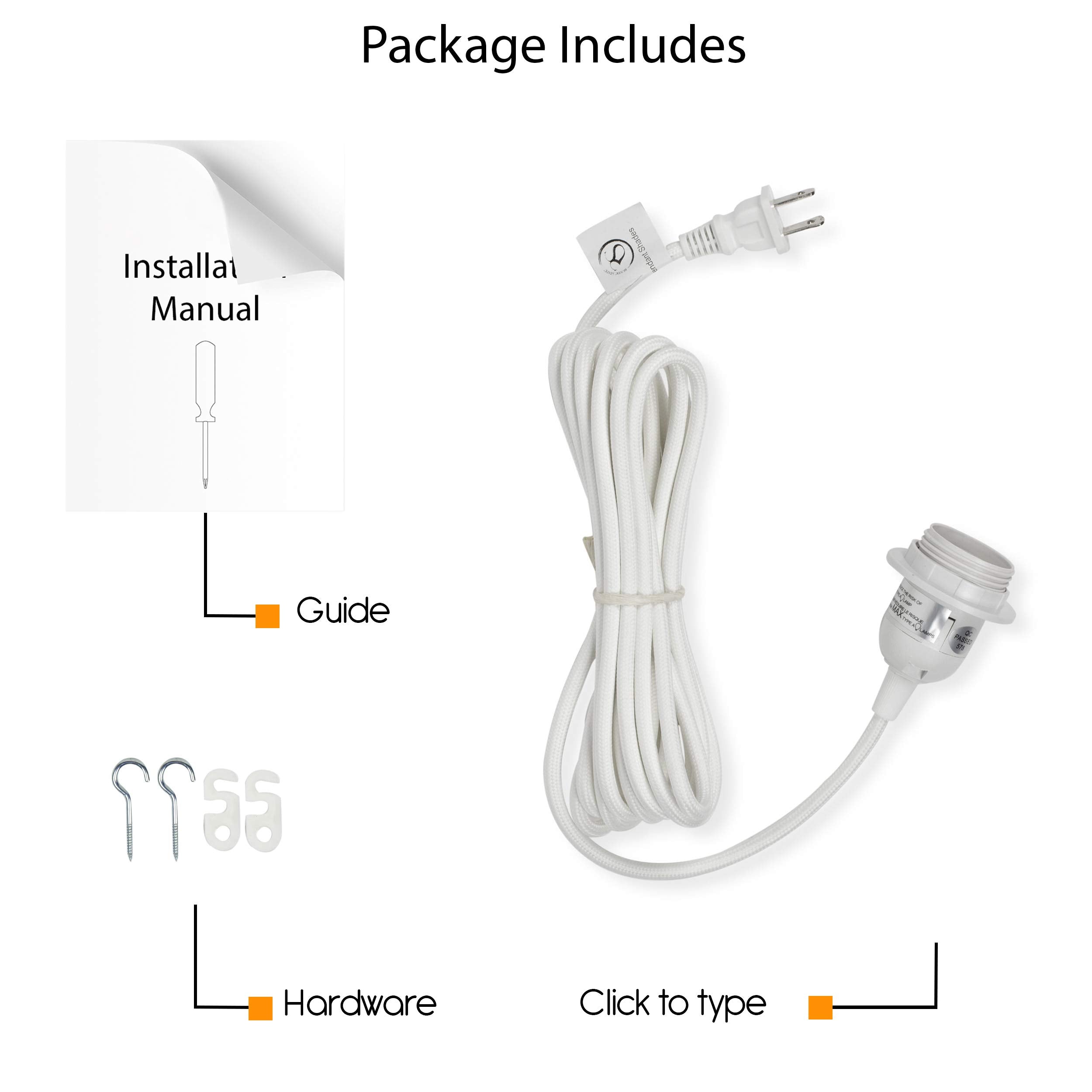 Rustic State Fabric Cord For Hanging Pendant Lamp Fixture   15 Feet Decorative Braided Flexible Cable With E 26/ E 27 Light Bulb