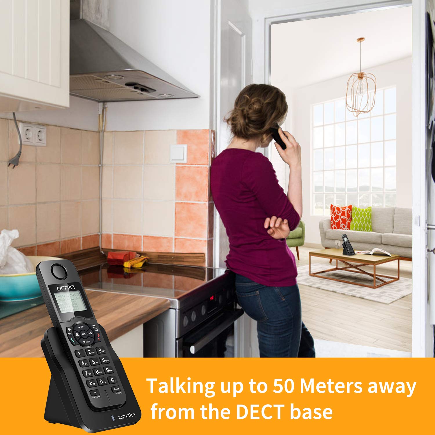 Ornin D1005 Cordless Phone For Home And Office, Caller Id, Speakerphone, Rubber Oil Injection(Single Pack, Black)