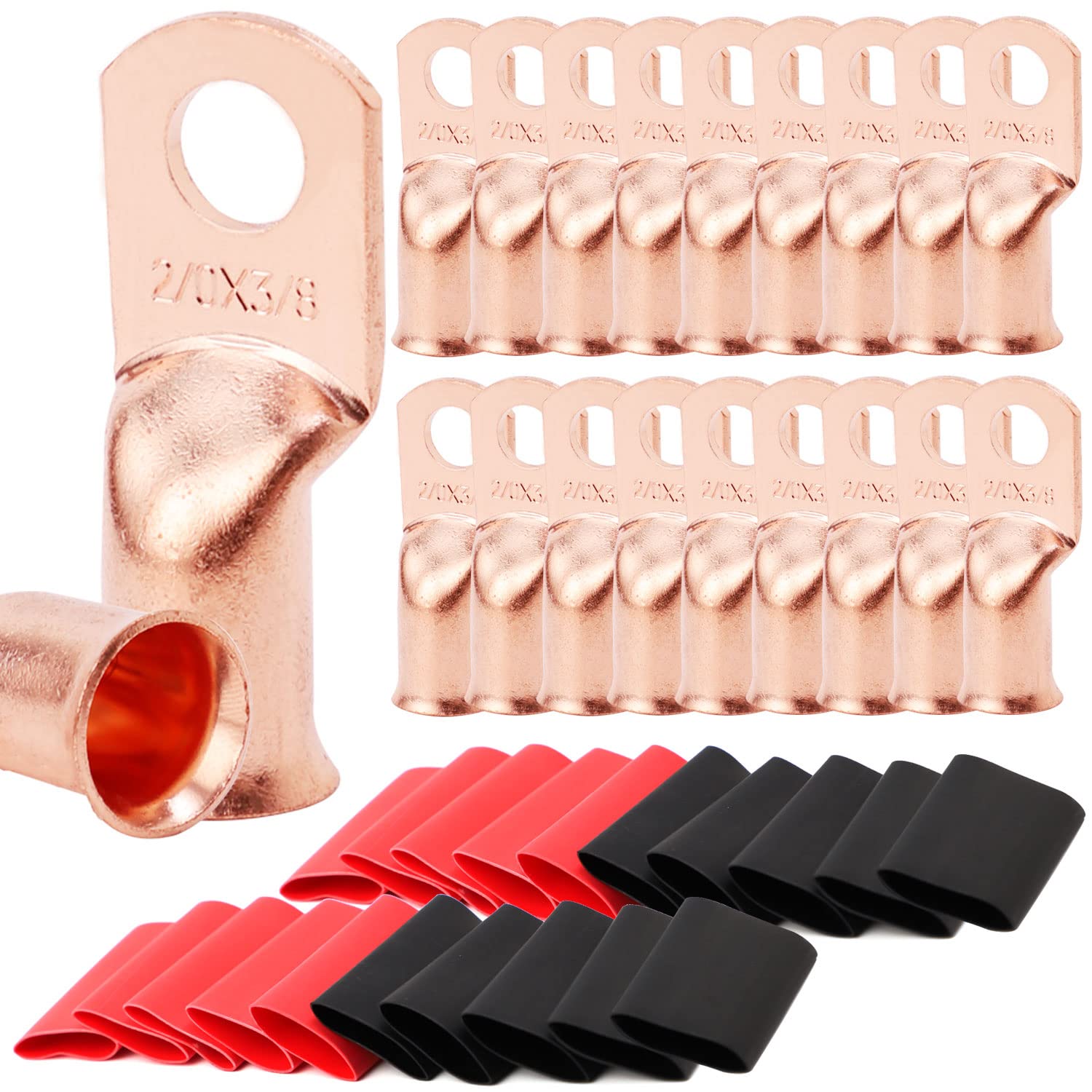 Tkdmr 20Pcs 20 Awg 38 Battery Lugs,Copper Wire Lugs,Heavy Duty Battery Cable Ends,Tubular Ring Terminals,Awg Crimp Wire Ring Lug