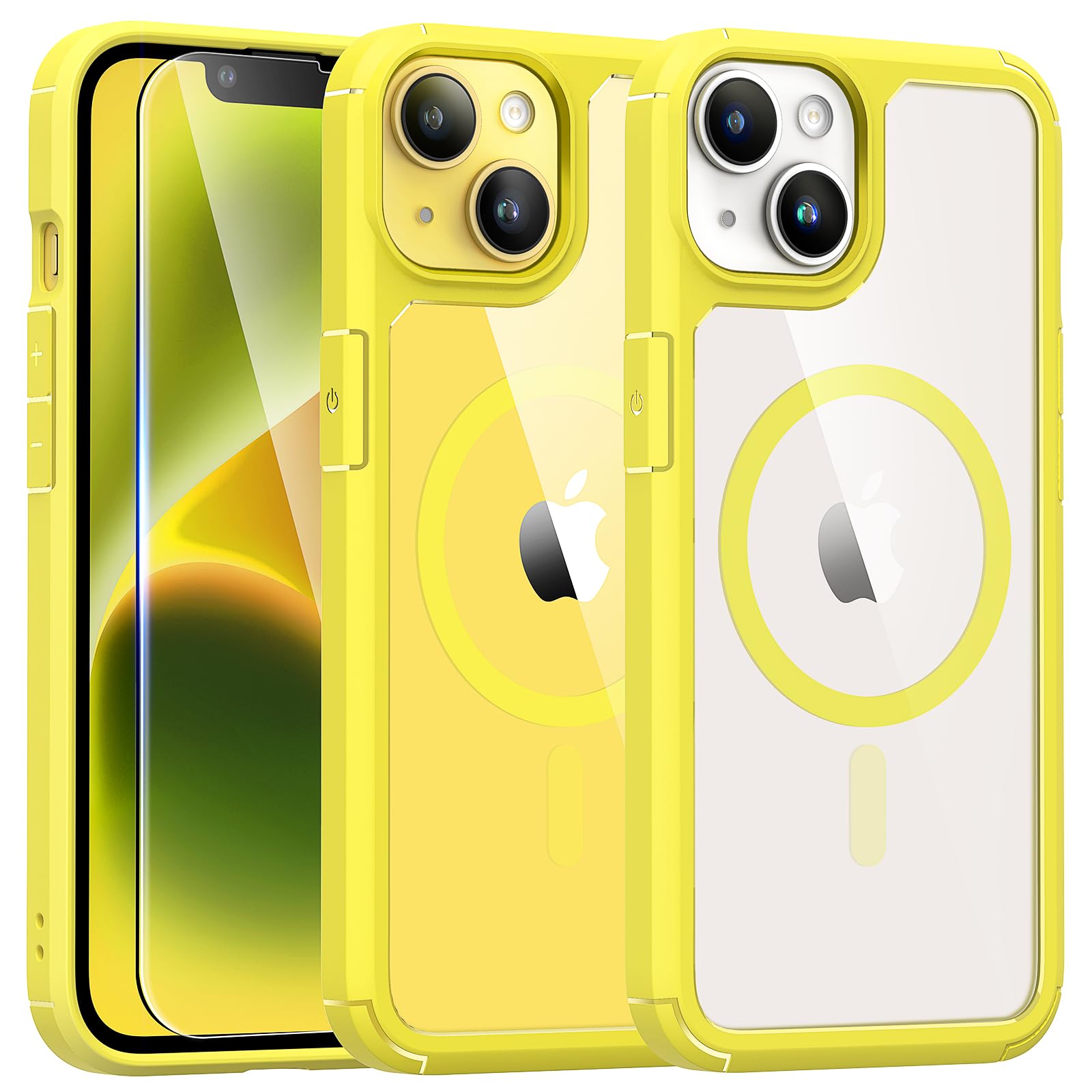 Tauri 3 In 1 Magnetic For Iphone 14 Case Yellow, Compatible With Magsafe [Not Yellowing] With 2X Screen Protector, Military Grad