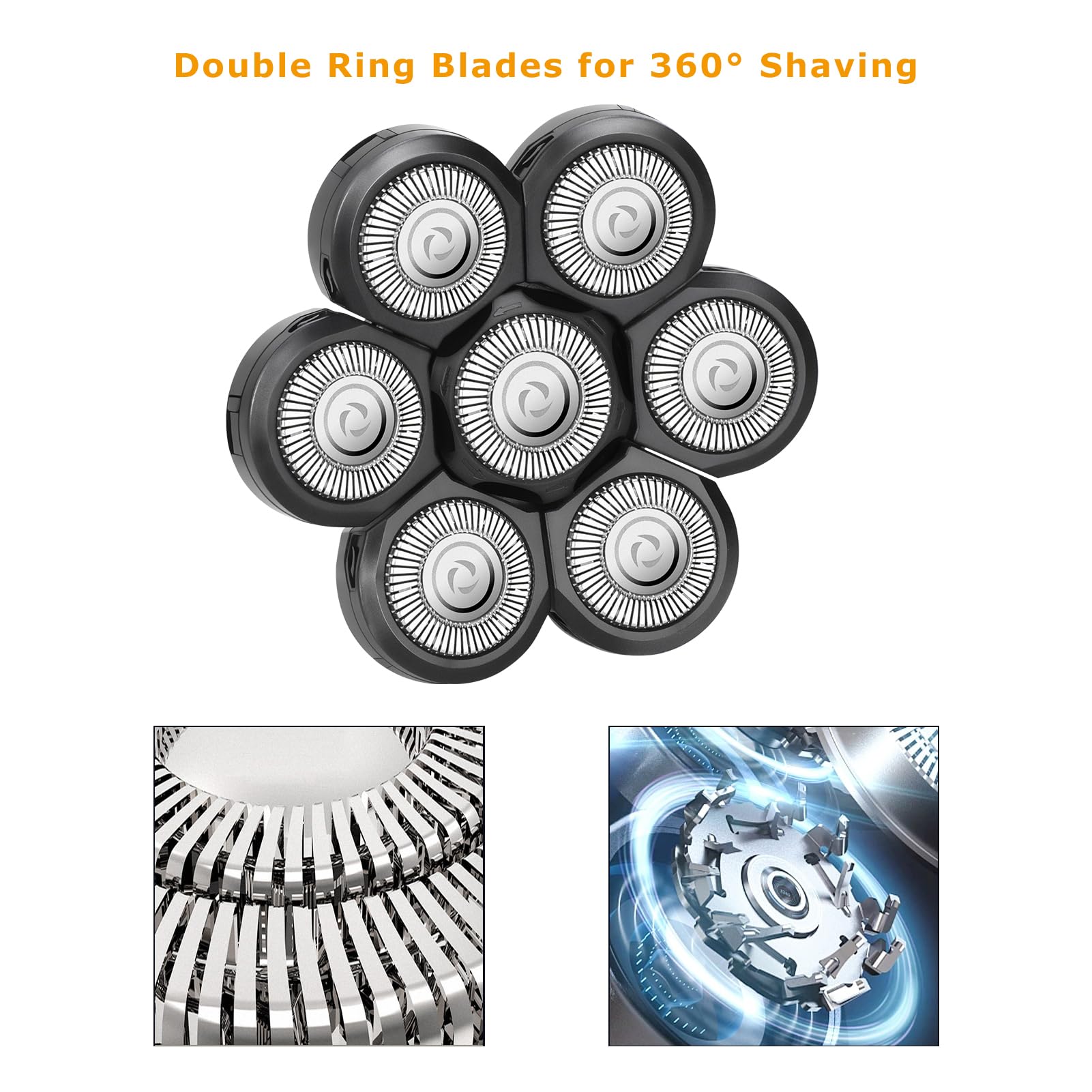 2Pc 7D Men'S Electric Shaver Replacement Heads, Razor Head Shavers For Bald And Face, Shaving Beard Cutter For Men With Brush Ac