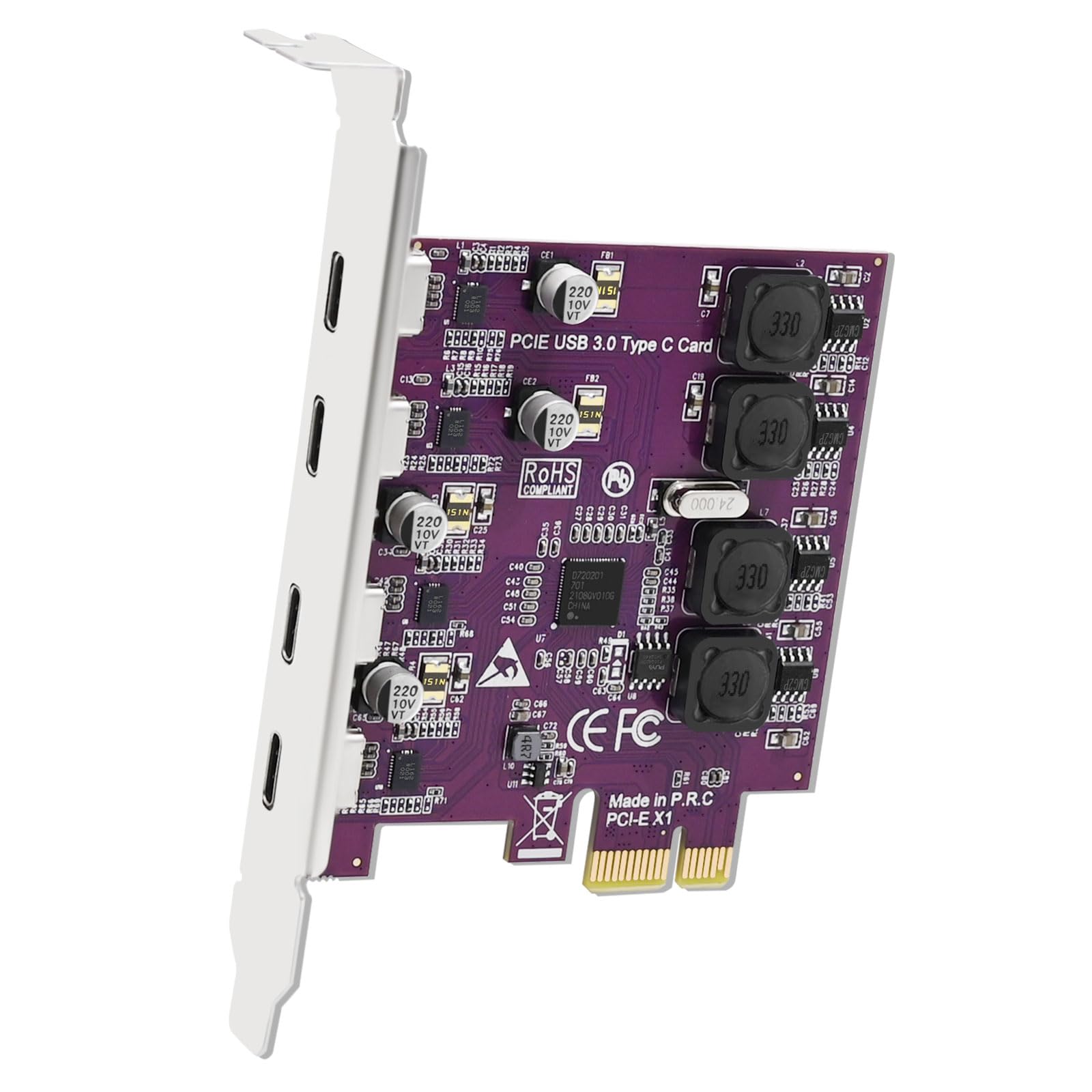 FebSmart 4X 5Gbps USB-C Ports PCI Express USB 3.0 Expansion Card for Windows 11, 10, 8.x, 7, Vista, XP Desktop PCs, Built in Sel