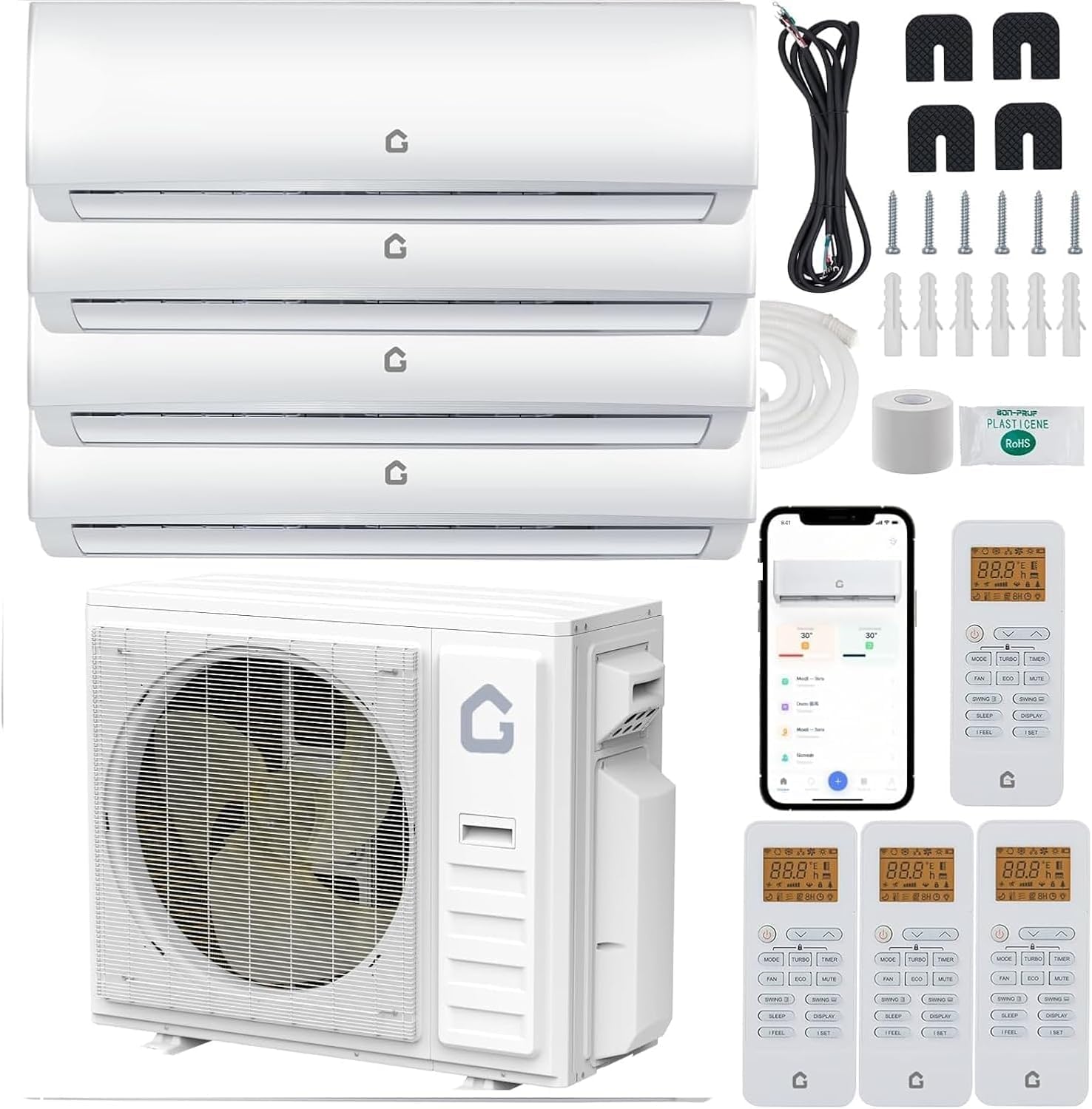 35000 BTU Mini Split Air Conditioner and Heating System, Quad Zone 4    9000 BTU Ductless Split AC Unit with Wifi, Alexa Control