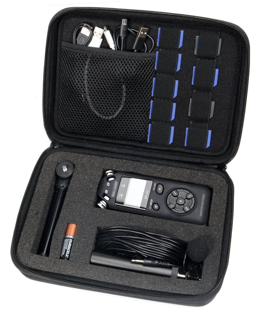 Professional Portable Recorder Case With Diy Foam Inlay For Dr-05, Dr-40, Dr-22L, Dr-100Mkll, Dr-1, Mini Tripod, Adapter, Mic Po