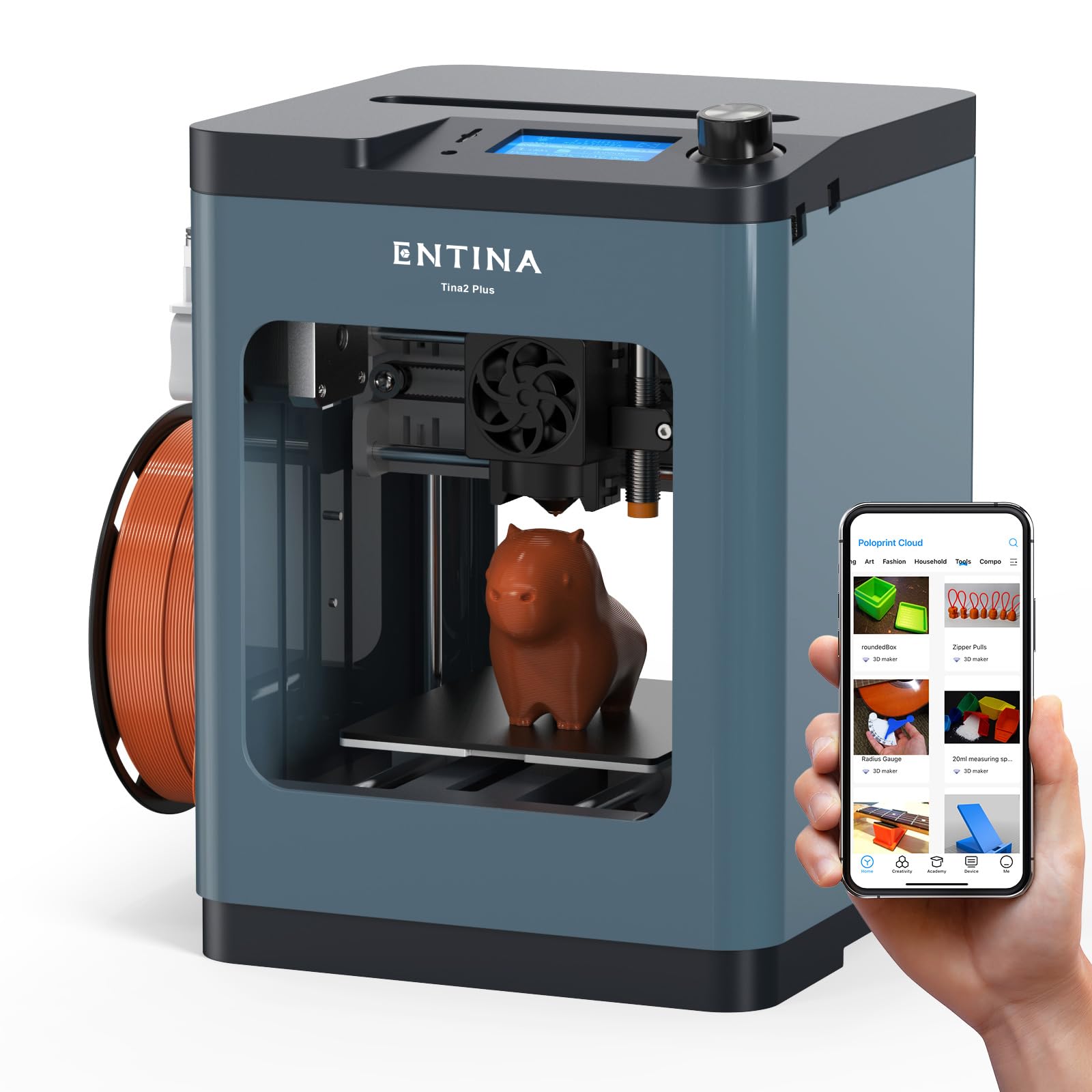 3D Printers TINA2 Plus V2, 250mm/s High Speed Auto Leveling FDM Mini 3D Printer with Spring Steel Platform, Fully Assembled 3D P