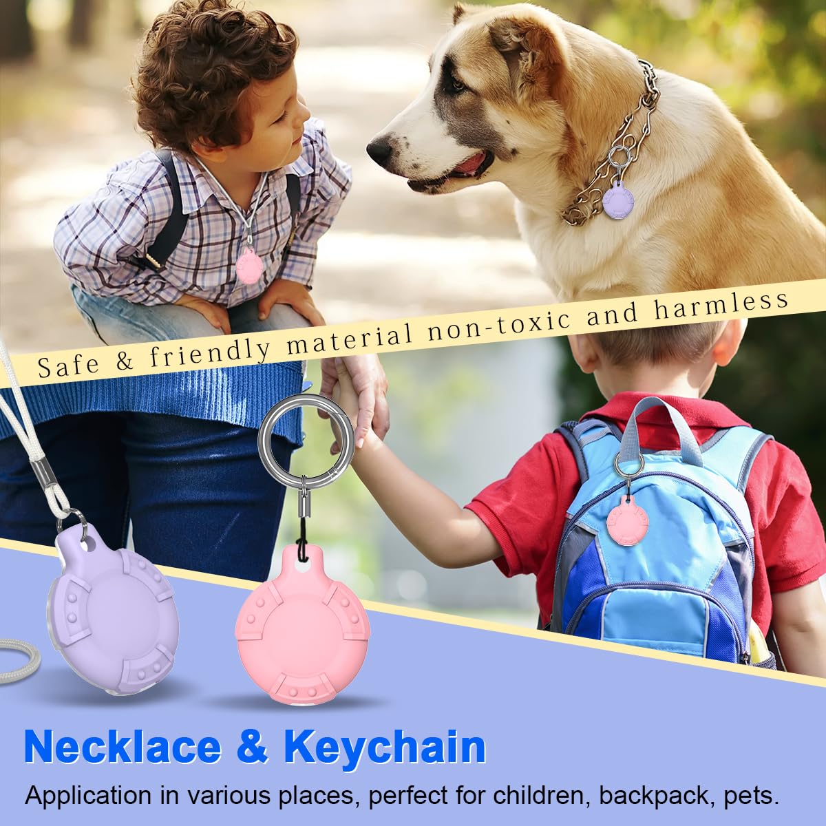 [4 Pack] Waterproof Air Tag Bracelet & Air Tag Necklace For Kids, Silicone Air Tag Hidden Wristband Kids Air Tag Holder Compatib