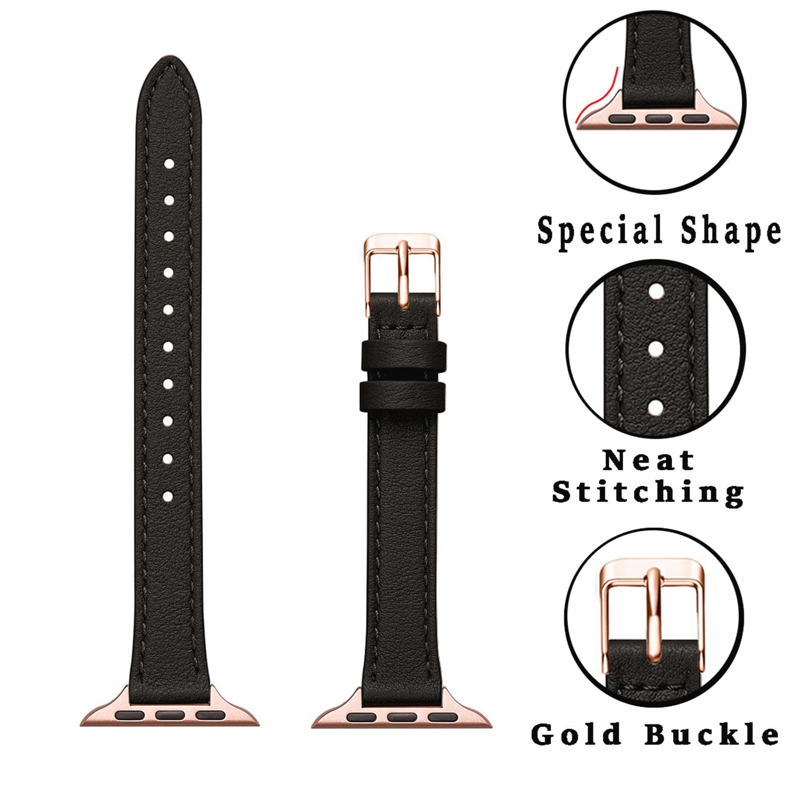 Stiroll Slim Leather Bands Compatible With Apple Watch Band 38Mm 40Mm 41Mm 42Mm 44Mm 45Mm 46Mm 49Mm,Top Grain Leather Watch Thin