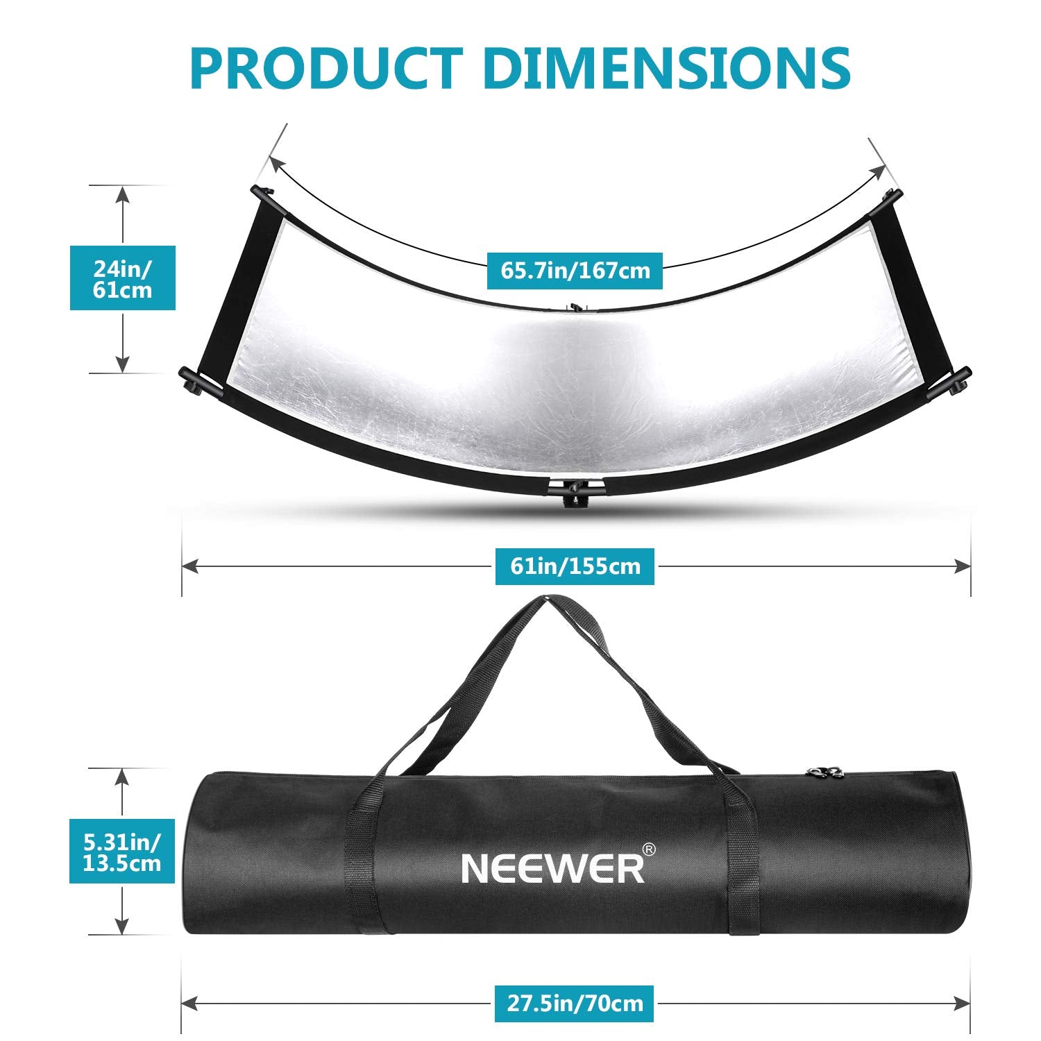 Neewer Clamshell Light Reflector Diffuser, 66     24   , Silver/White, Led Lights, Carrying Bag, Tool Free Assembly, Adjustable