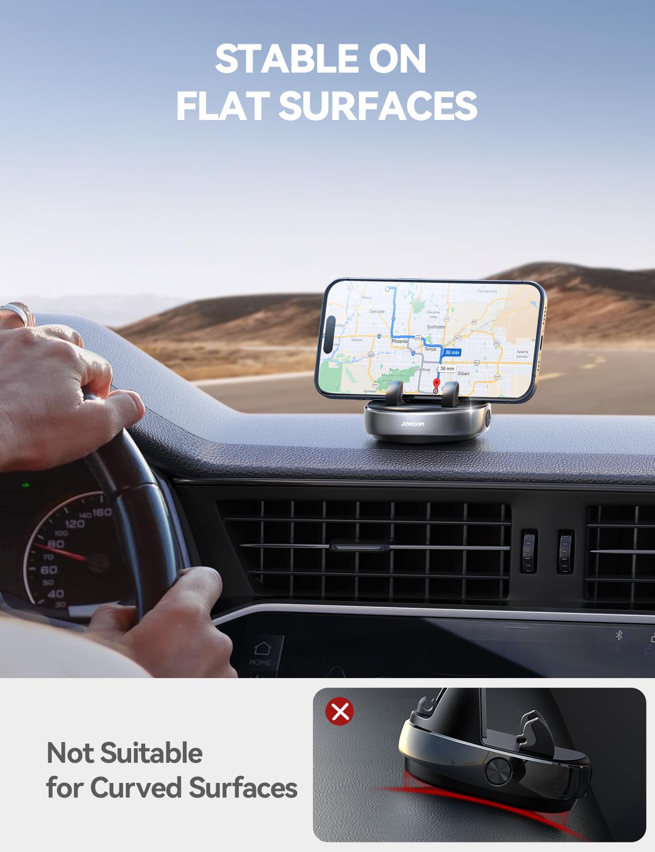 Joyroom Car Phone Holder, [Adjustable Spring Design] Dashboard Cell Phone Holder Compatible With Popsocket, 360Rotatable & Verti