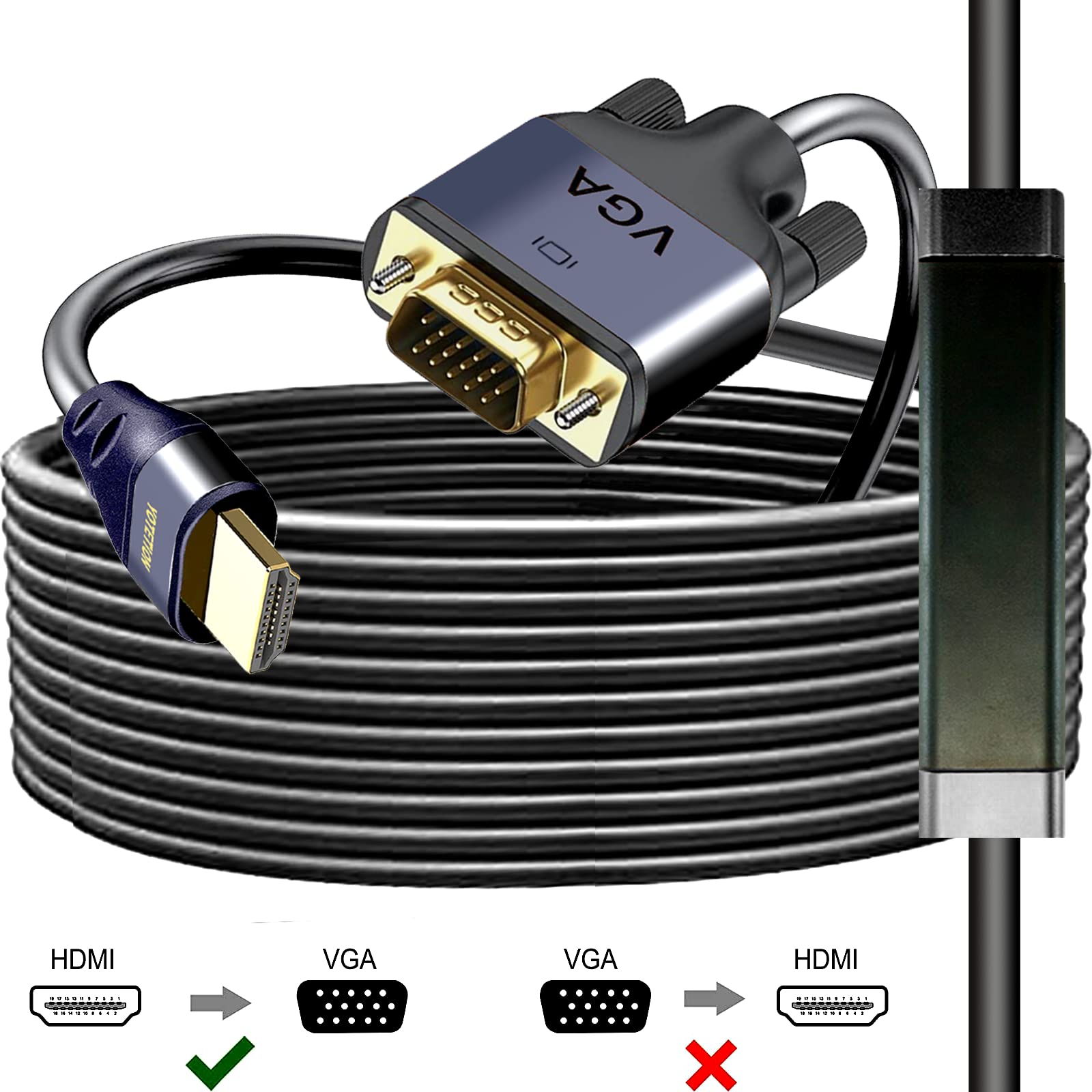 Yotetion Hdmi To Vga 30Ft Cable With Ic, Gold Plated Hdmi To Vga Compatible For Computer, Desktop, Laptop, Pc, Monitor, Projecto