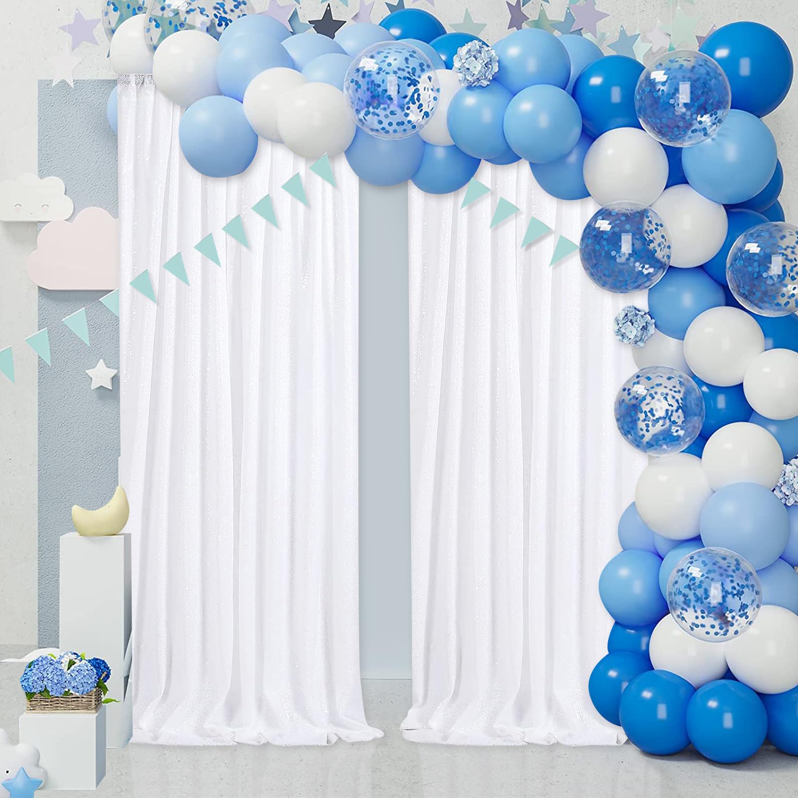 White Sequin Backdrop Curtain 4 Pack 2Ft X 8Ft Backdrop Birthday Party Backdrop Wedding Ceremony Background