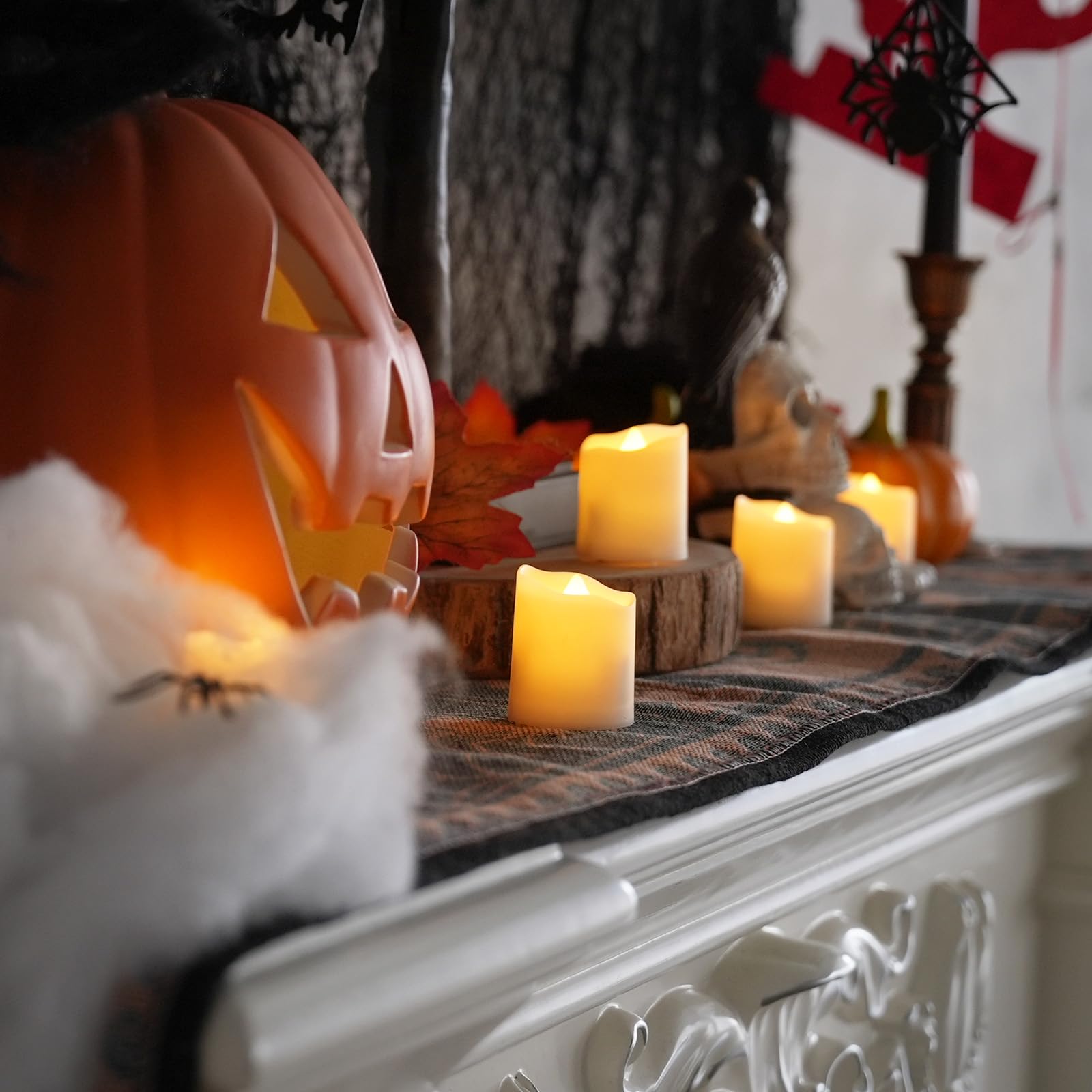 FPOO LED Rechargeable Tea Lights with Remote, 6 PCS Flameless Warm White Votive Candles for Halloween & Christmas Decoration