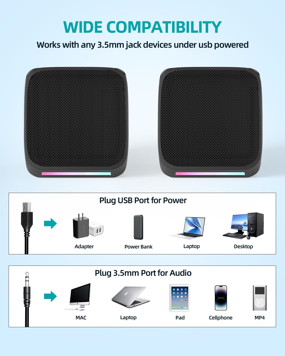 Uakinat Computer Speakers,Computer Speakers For Desktop Pc,Desktop Speakers,Small Computer Speakers Usb Powered 3.5Mm Aux Speake