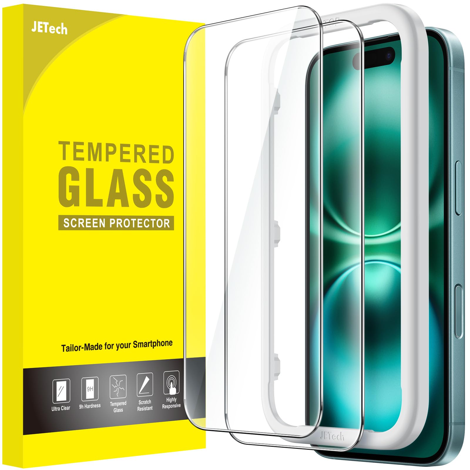 Jetech Screen Protector For Iphone 16 Plus 6.7 Inch, Tempered Glass Film With Easy Installation Tool, Case Friendly, Hd Clear, 2