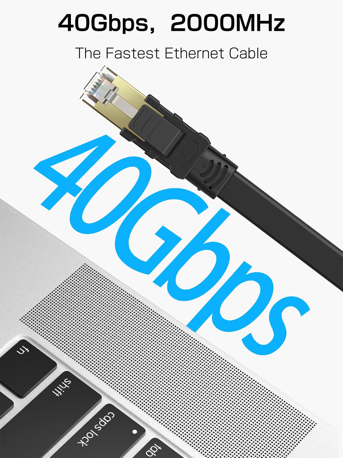 Senetem Cat 8 Ethernet Cable 10Ft 2 Pack, High Speed 40Gbps 2000Mhz Flat Internet Network Patch Cord, Rj45 Shielded Outdoor & In