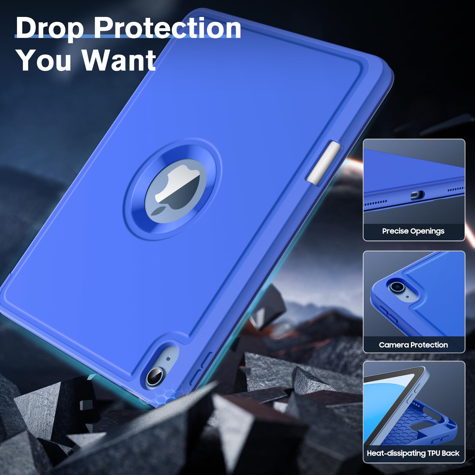 MoKo for iPad (A16) 11th Generation 2025 11 inch/10th Generation 10th 2022 10.9 inch Case with Pencil Holder,Smart Trifold Protective iPad Case with Soft TPU Back Stand Cover,Auto Wake/Sleep,Blue Wave