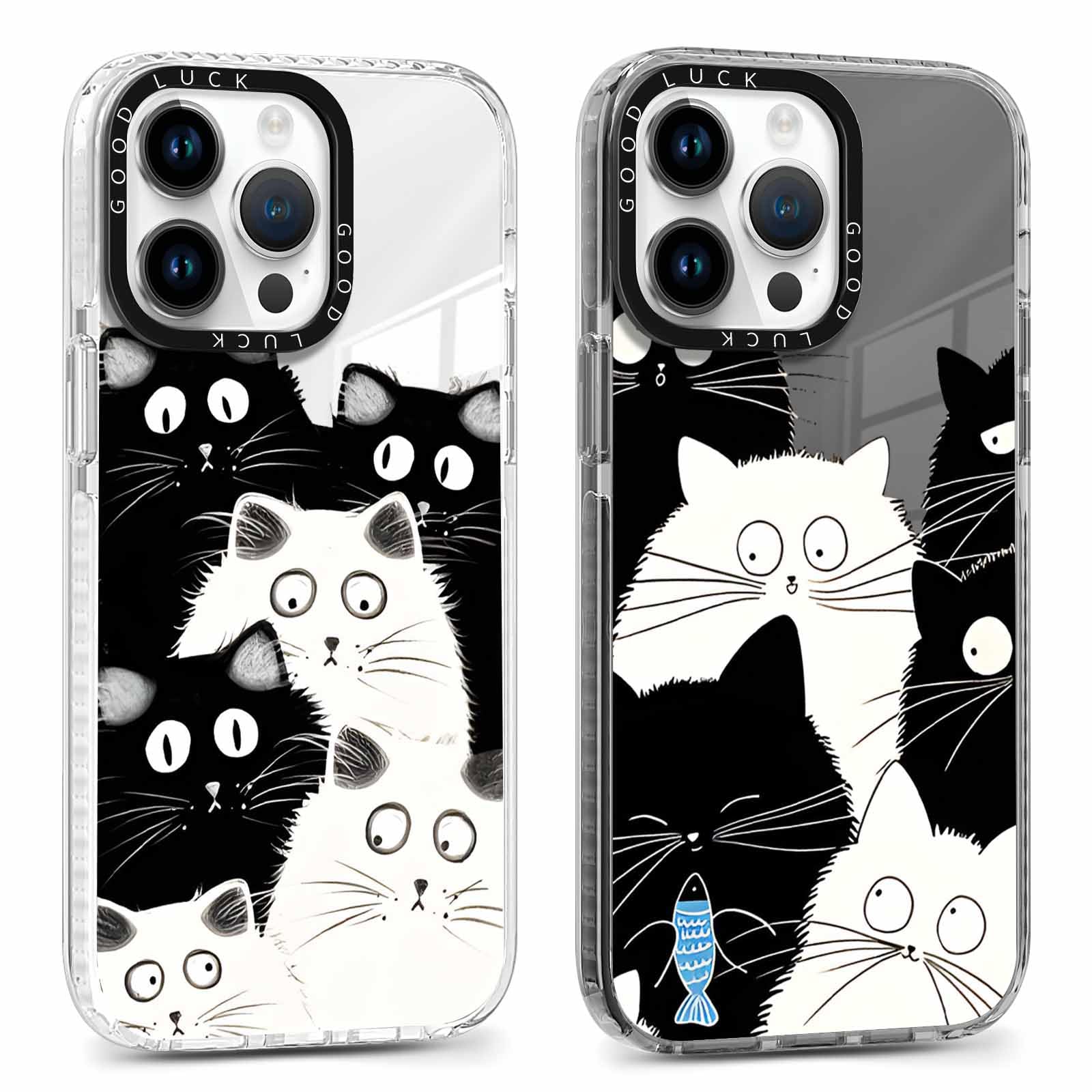 Rumdey 2 Pack Clear Phone Case For Iphone 15 Pro 6.1 Inch, Cute Black Cat Aesthetic Pattern Design Protective Soft Slim Shockpro