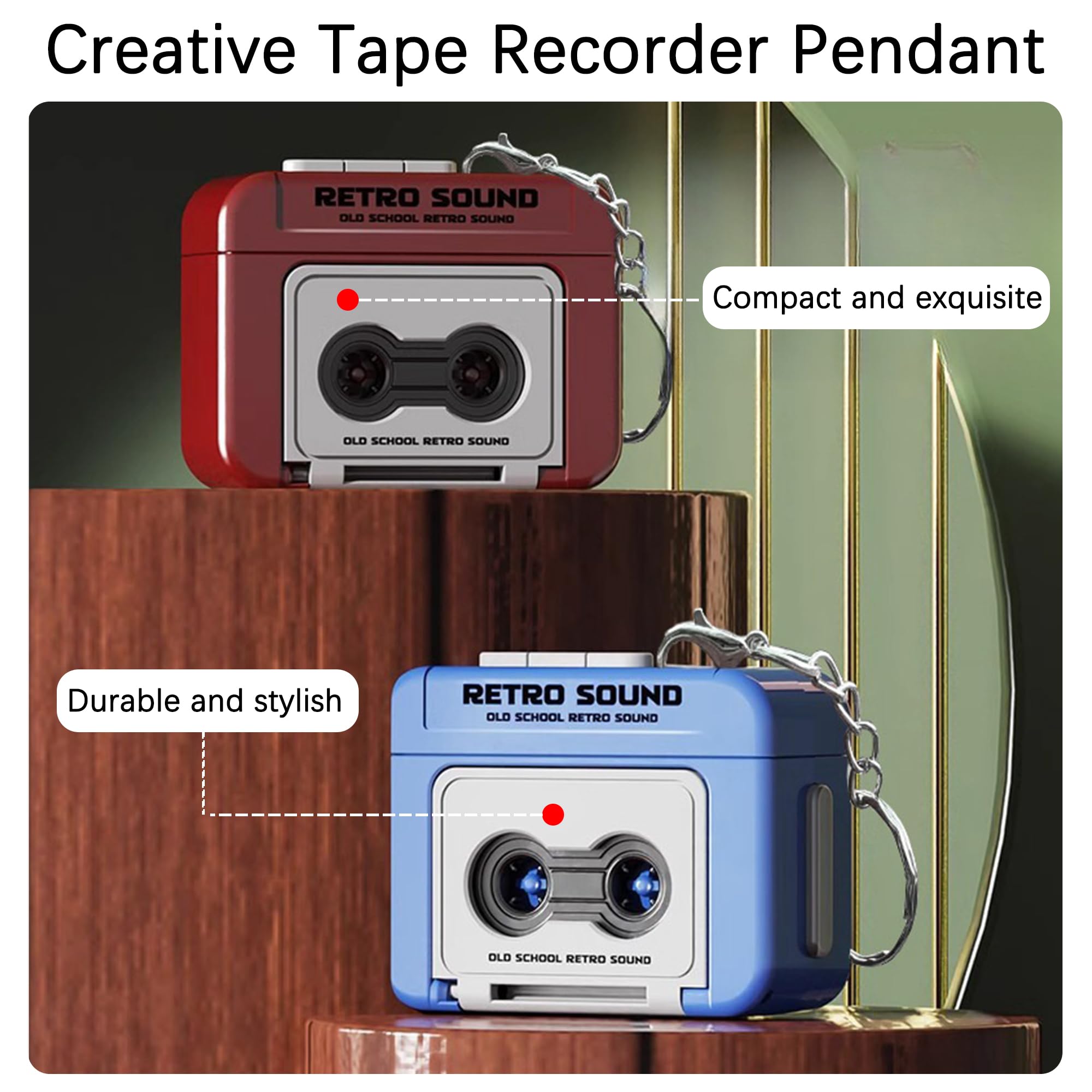 Sjwow 2 Pcs Mini Retro Recorder Tape Keychain Creative Tape Recorder Keychain Mini Cassette Player Keychain With 3 Songs Portabl