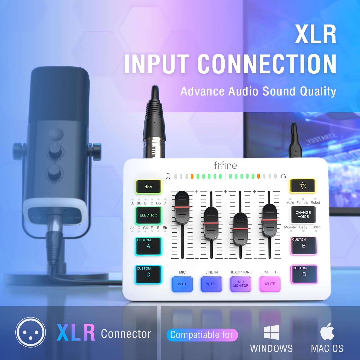 Fifine Audio Mixer, Gaming Streaming Pc Mixer With Slider Fader, Xlr Microphone Interface, Monitoring, For Video/Game Voice/Podc