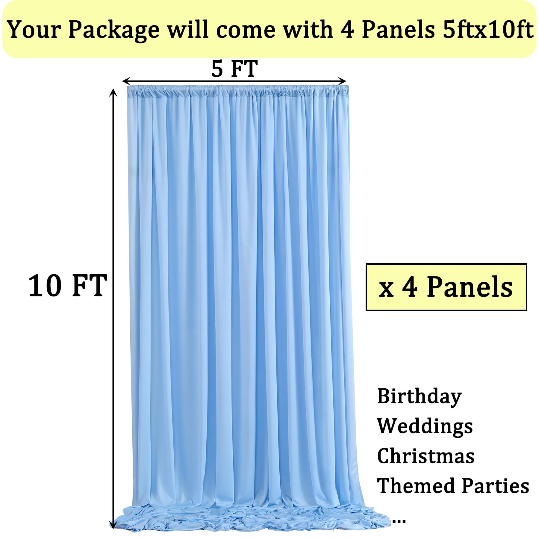 20Ft X 10Ft Baby Blue Backdrop Curtains For Parties, 4 Panels 5  10Ft Soft Silky Polyester Photo Backdrop Drapes For Weddings Bi