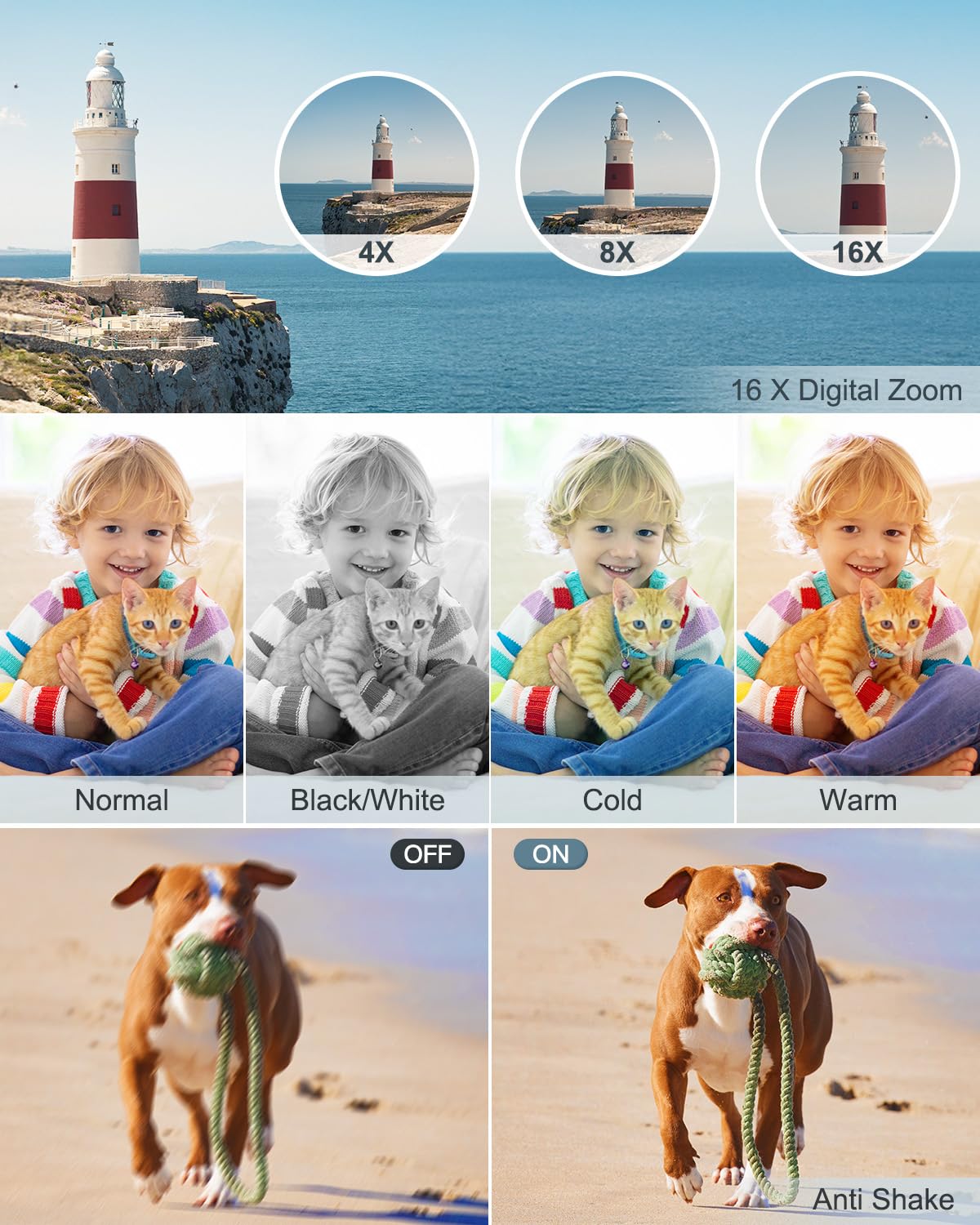 Digital Camera, Fhd 1080P Kids Camera, 44Mp Point And Shoot Digital Cameras With 32Gb Card, 16X Digital Zoom, Anti Shake, Compact Small Cameras For Boys Girls Teens Students, Black