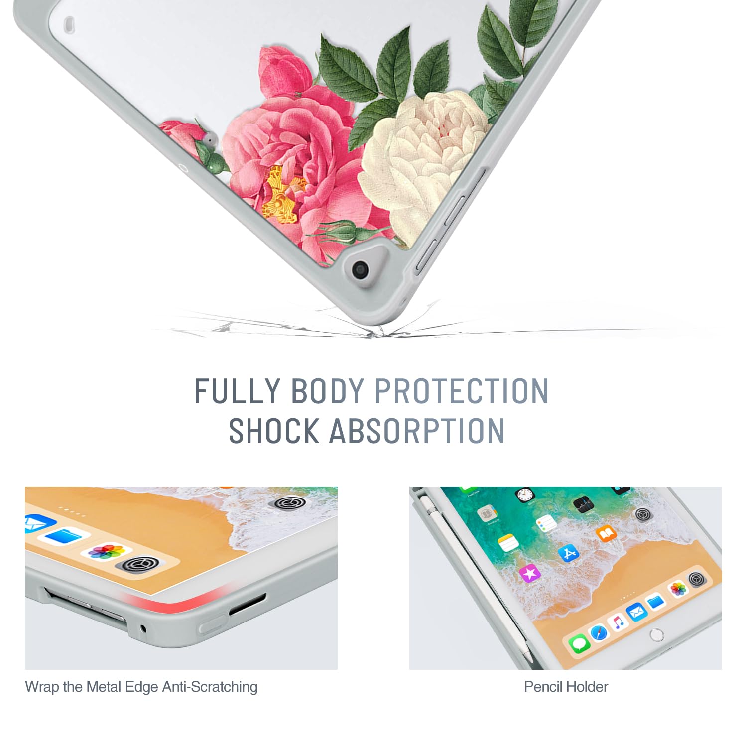 Ipad 5Th/6Th Generation Case, Ipad Air 2 Case, Ipad Air Case, Ipad 9.7 Flower Case For Kids/Girls, Tri Fold Protective Cover, Mu