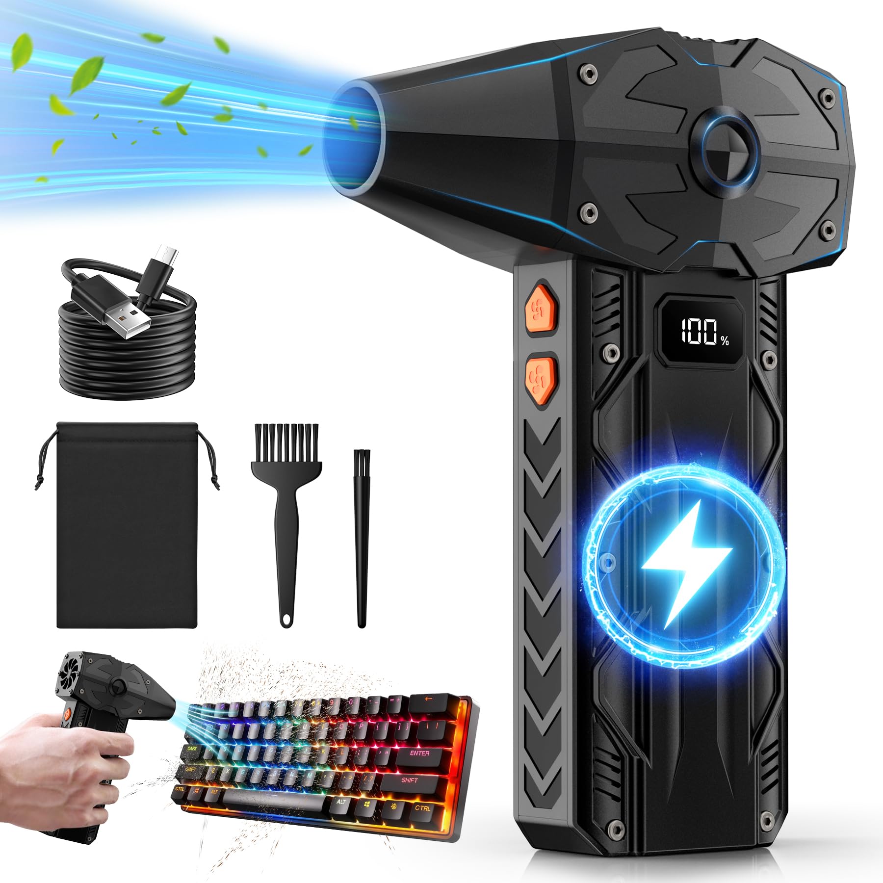 Compressed Air Duster-4 Gear Adjustable 200,000RPM Storm Electric Air Blower, Rechargeable Cordless Cleaner for Keyboard, PC, El